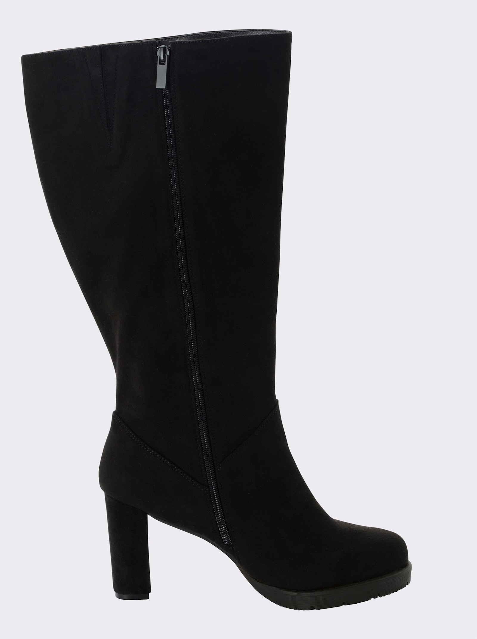 sheego Weitschaftstiefel in Wildleder-Optik, mit bezogenem Absatz - schwarz