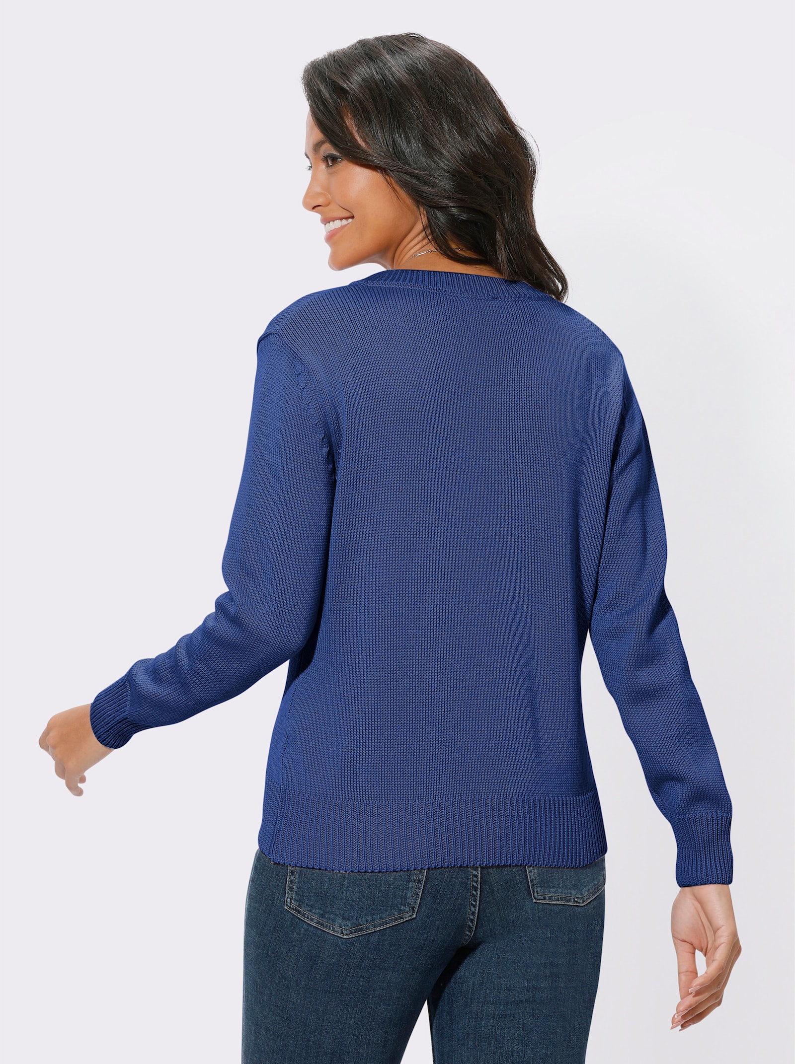 V-Ausschnitt-Pullover mit Baumwolle - royalblau