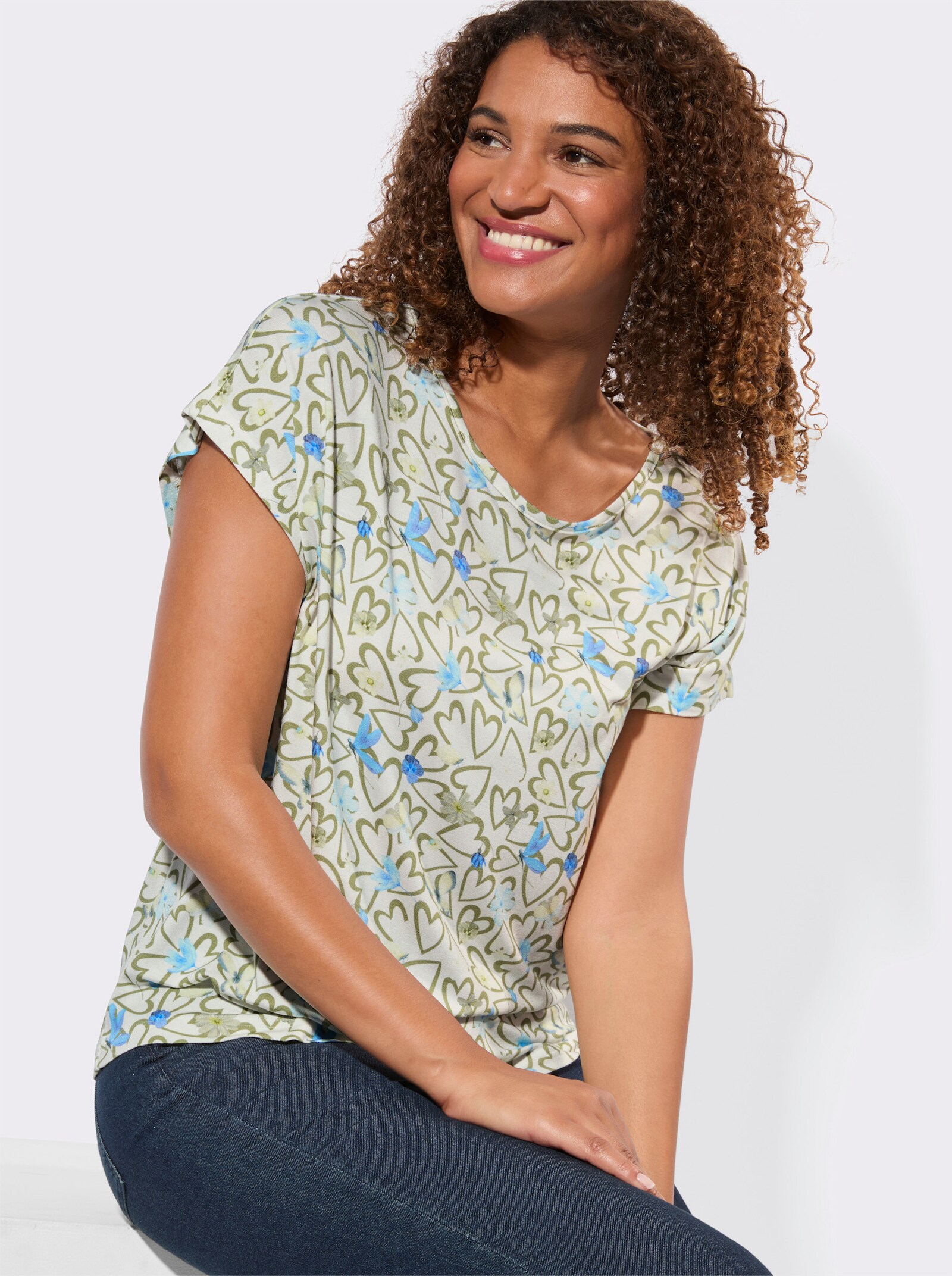 Print-Shirt im Allover-Dessin - ecru-schilf-bedruckt