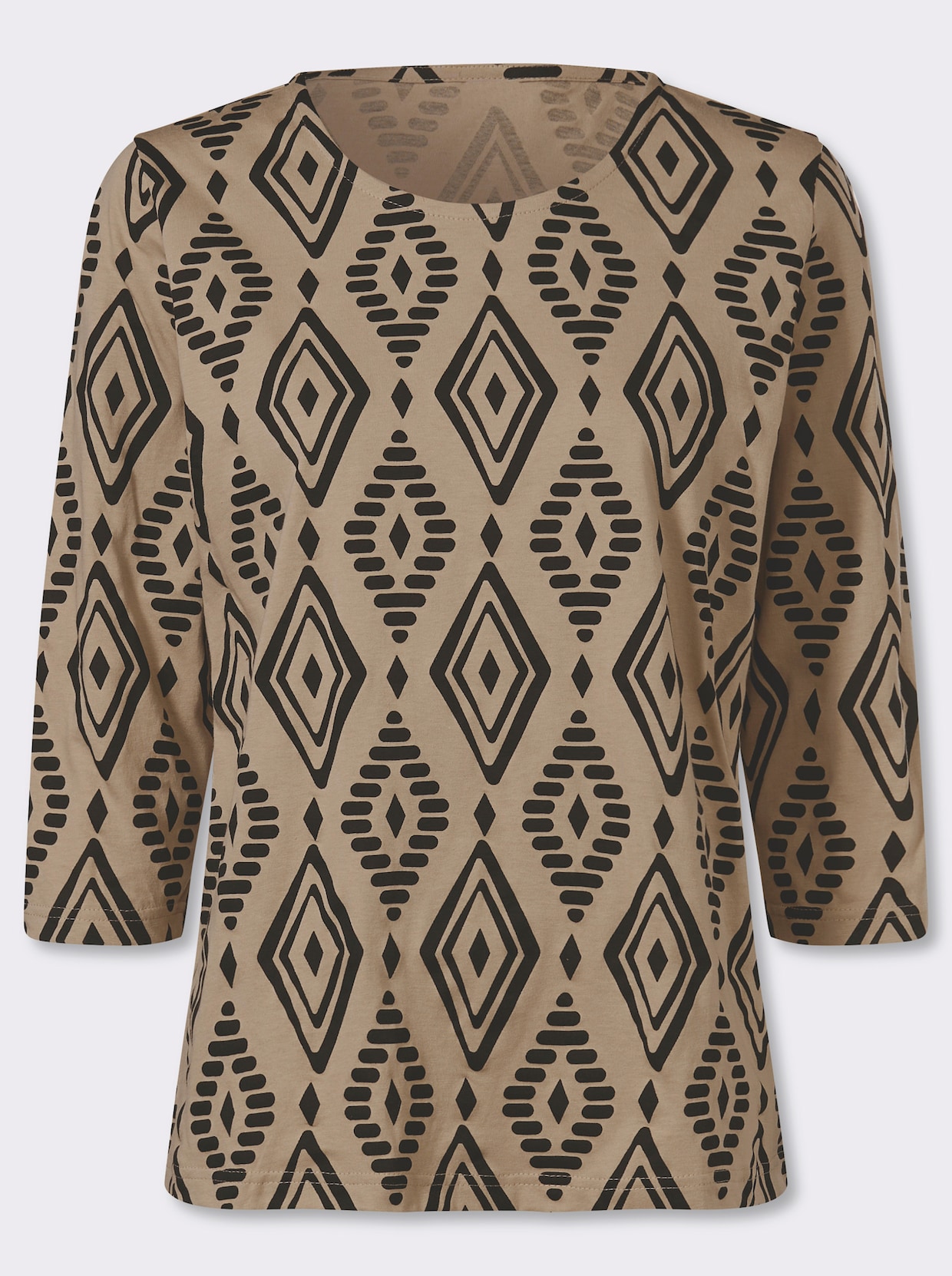 3/4-Arm-Shirt aus reiner Baumwolle, bedruckt - beige-schwarz-bedruckt