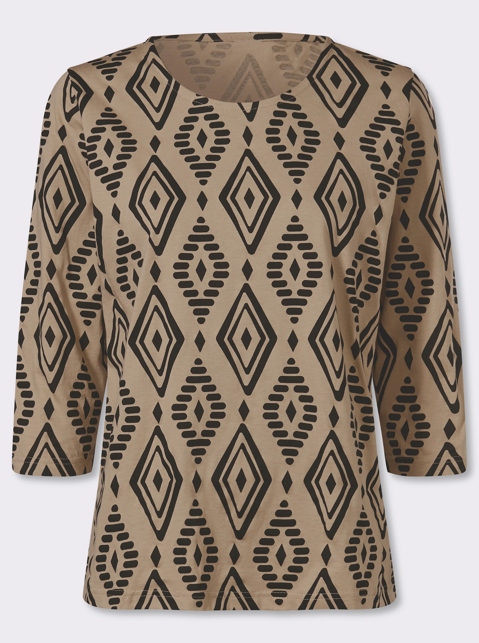 3/4-Arm-Shirt aus reiner Baumwolle, bedruckt - beige-schwarz-bedruckt