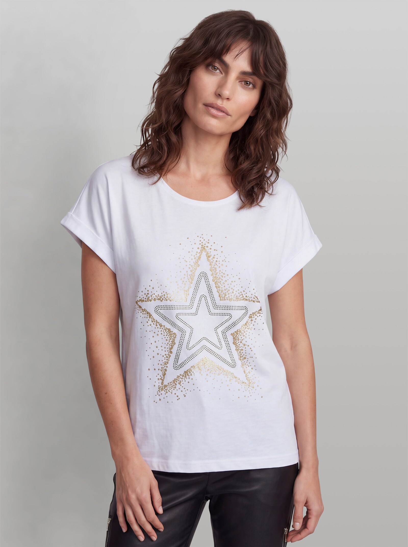 heine Kurzarmshirt mit Sternen-Print - weiß