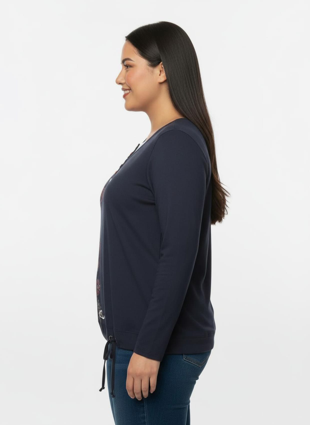 Rundhalsshirt im 2-in-1-Look - marine-weiß-bedruckt