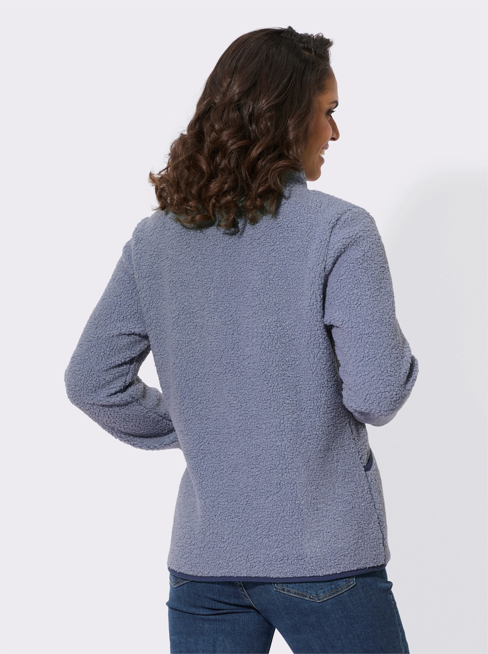 Fleeceshirt mit Kontrastpaspeln - taubenblau