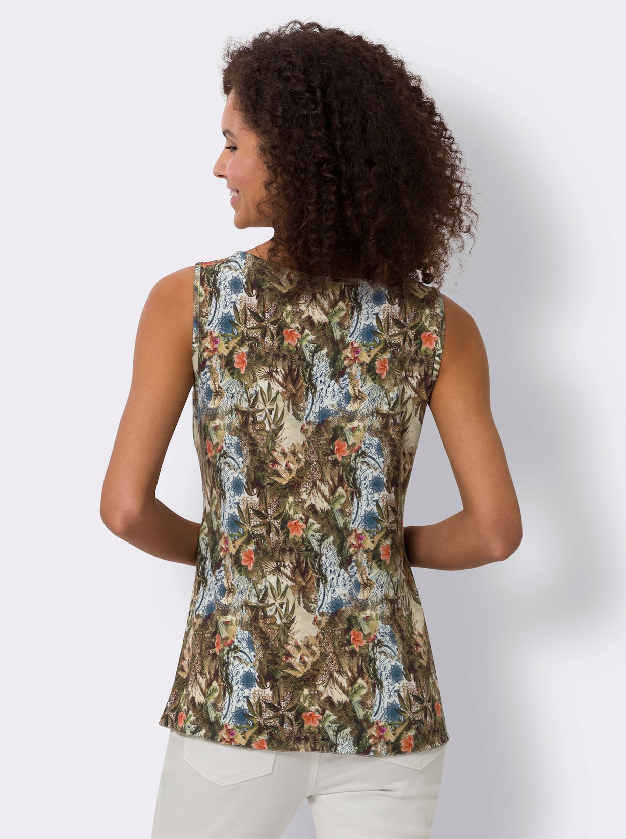 heine Shirttop - kaki/ecru bedrukt