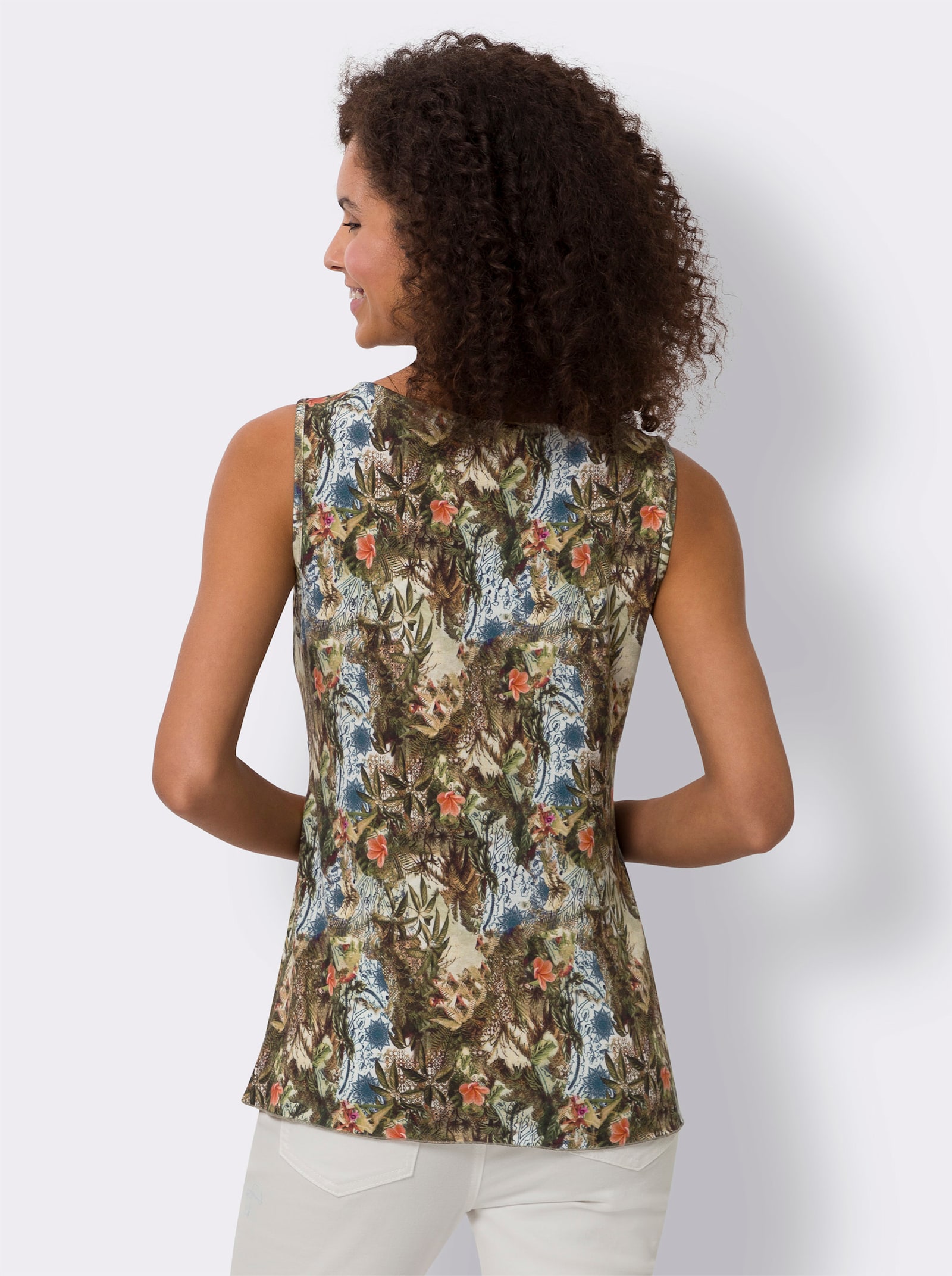 heine Shirttop mit Raffung - khaki-ecru-bedruckt