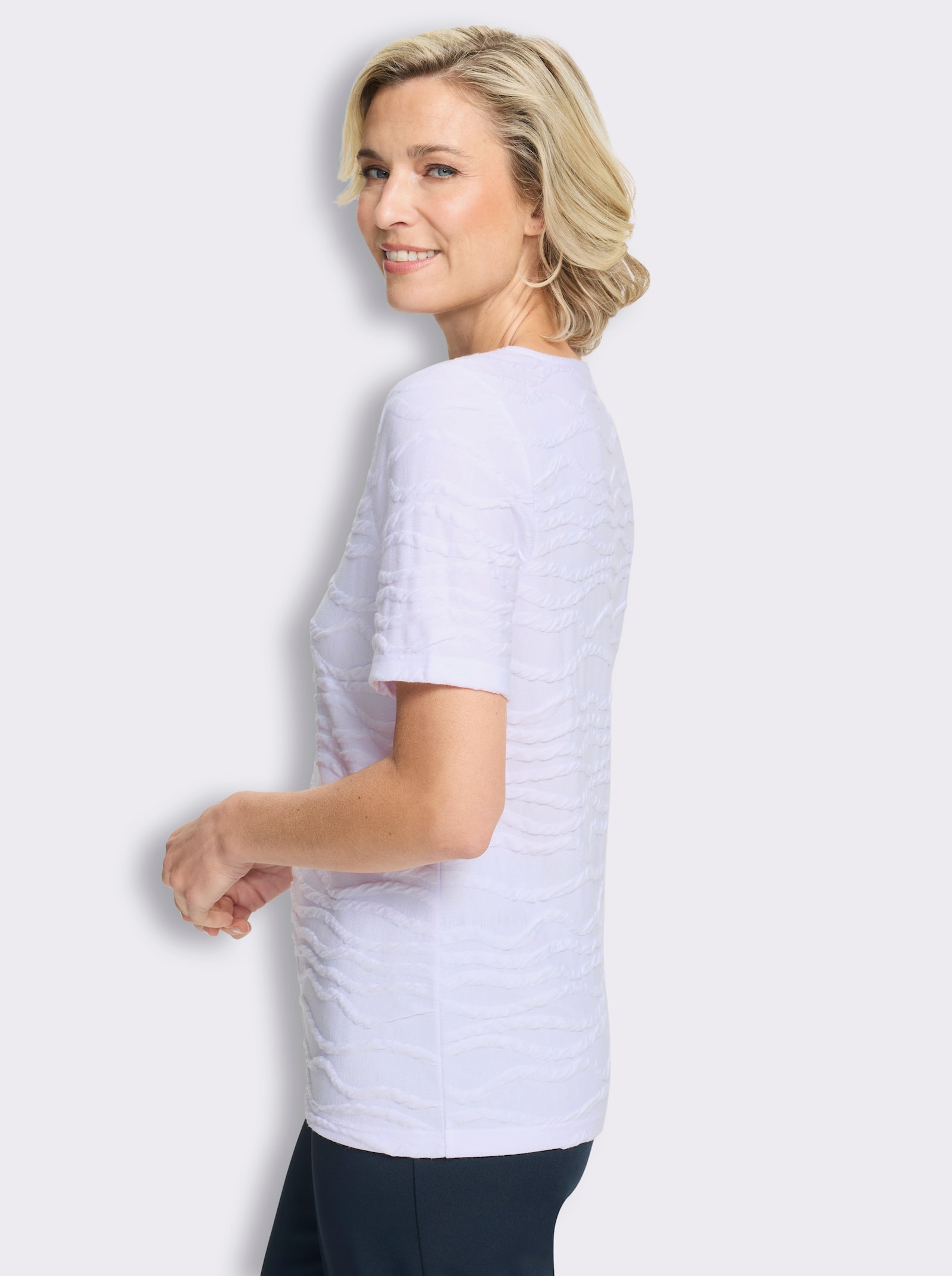 Shirt met korte mouwen van structuur-jersey - wit