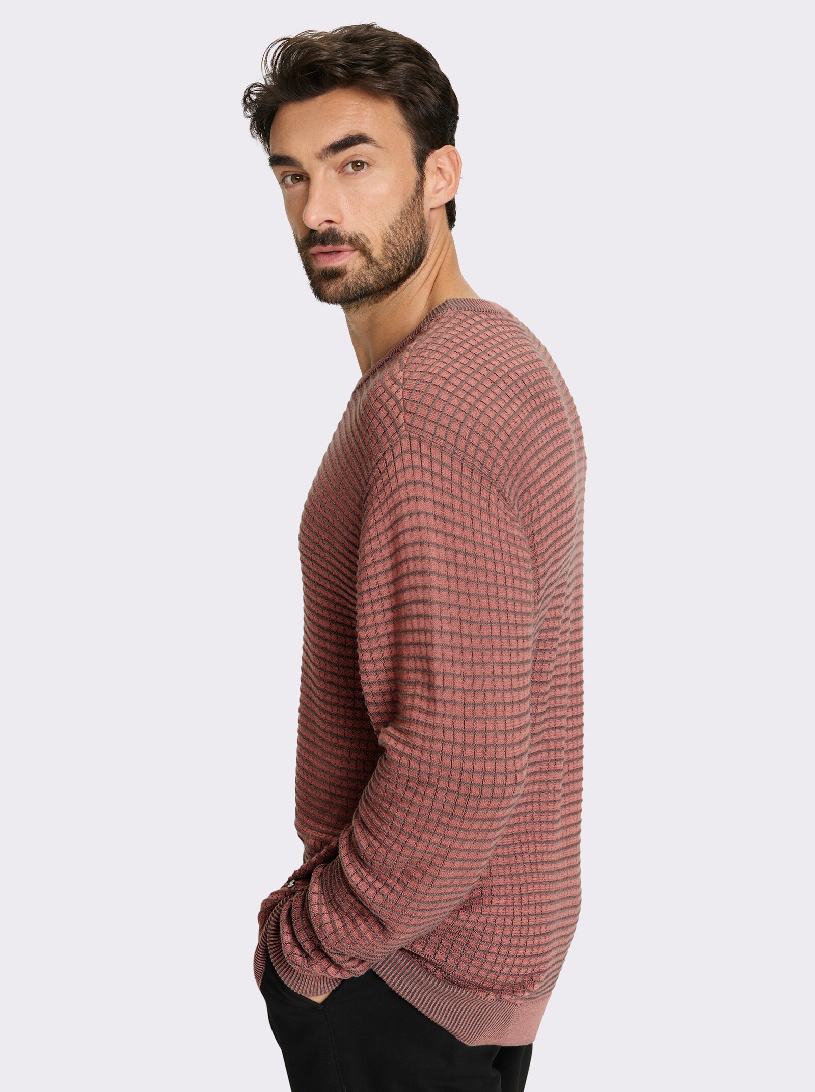 Marco Donati Rundhalspullover mit Strukturmuster - rosenholz-anthrazit