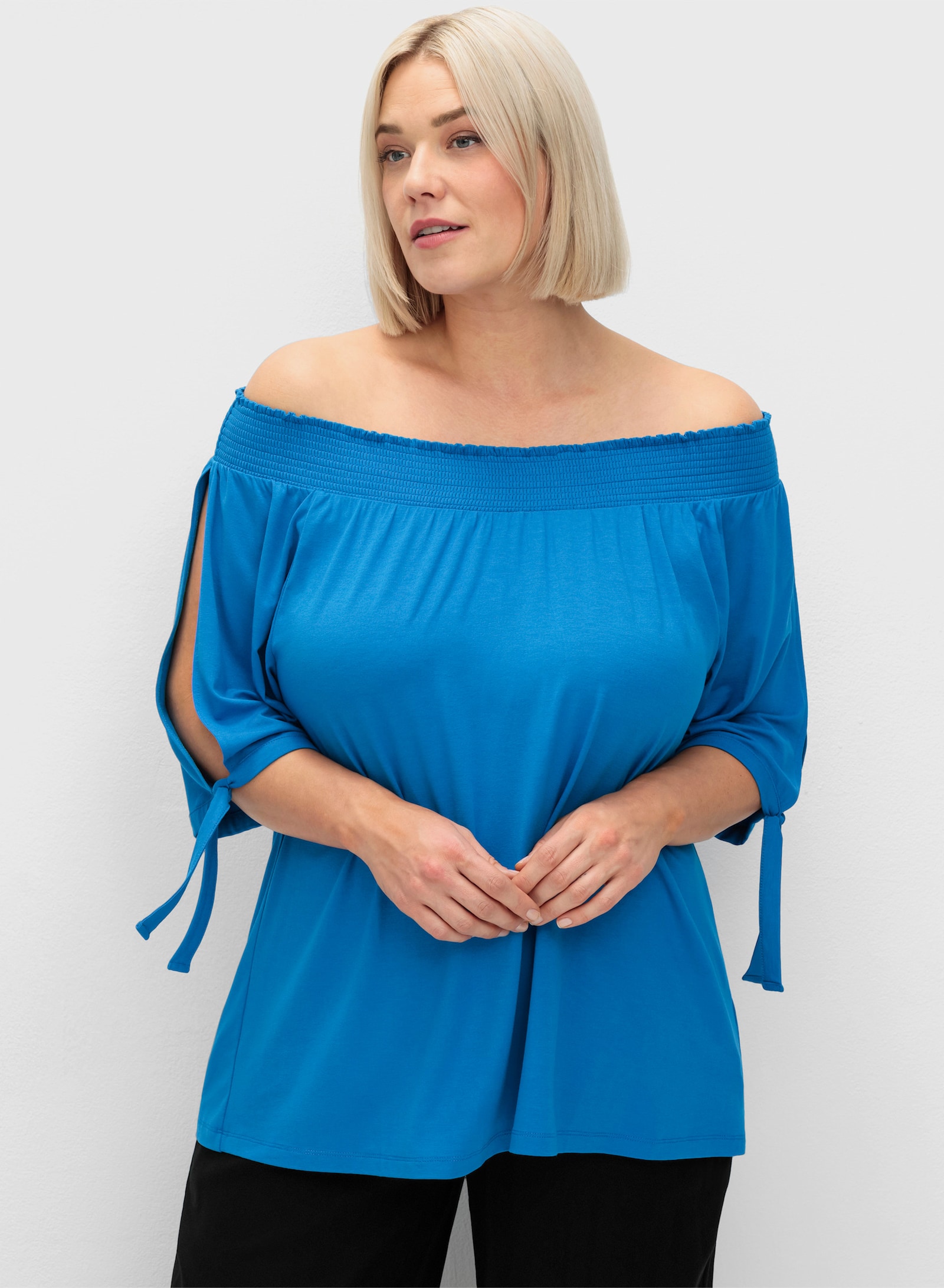 sheego Carmenshirt mit geschlitzten Ärmeln - kobaltblau