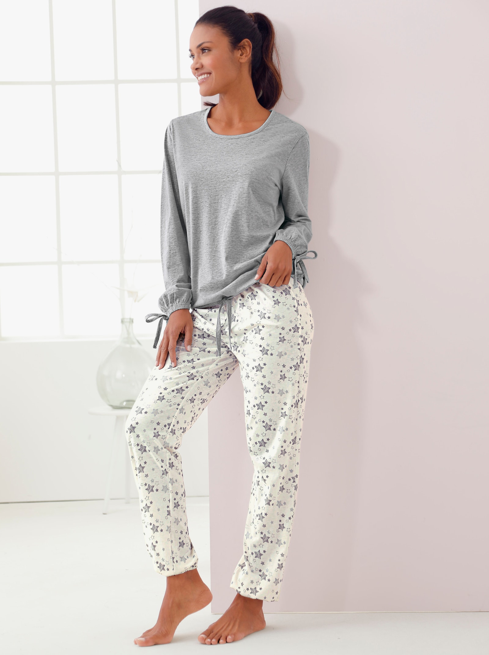 wäschepur Schlafanzug mit Tunnelzug am Saum - ecru-bedruckt