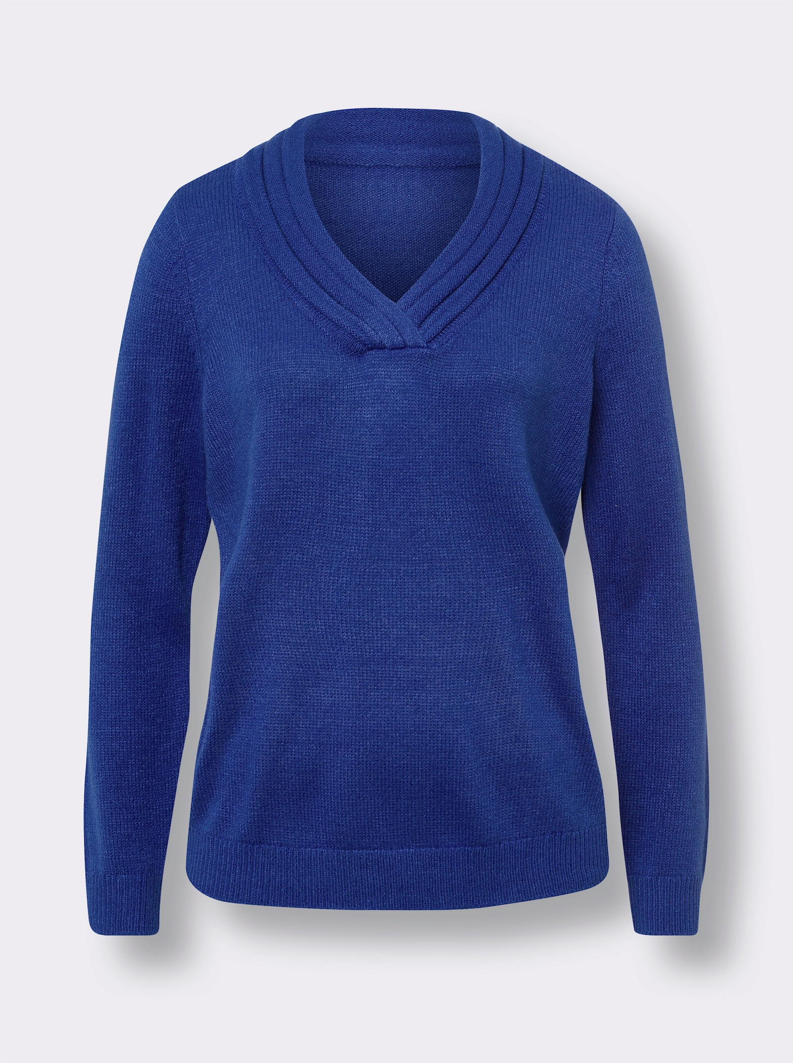 V-Ausschnitt-Pullover mit Rollkante - royalblau