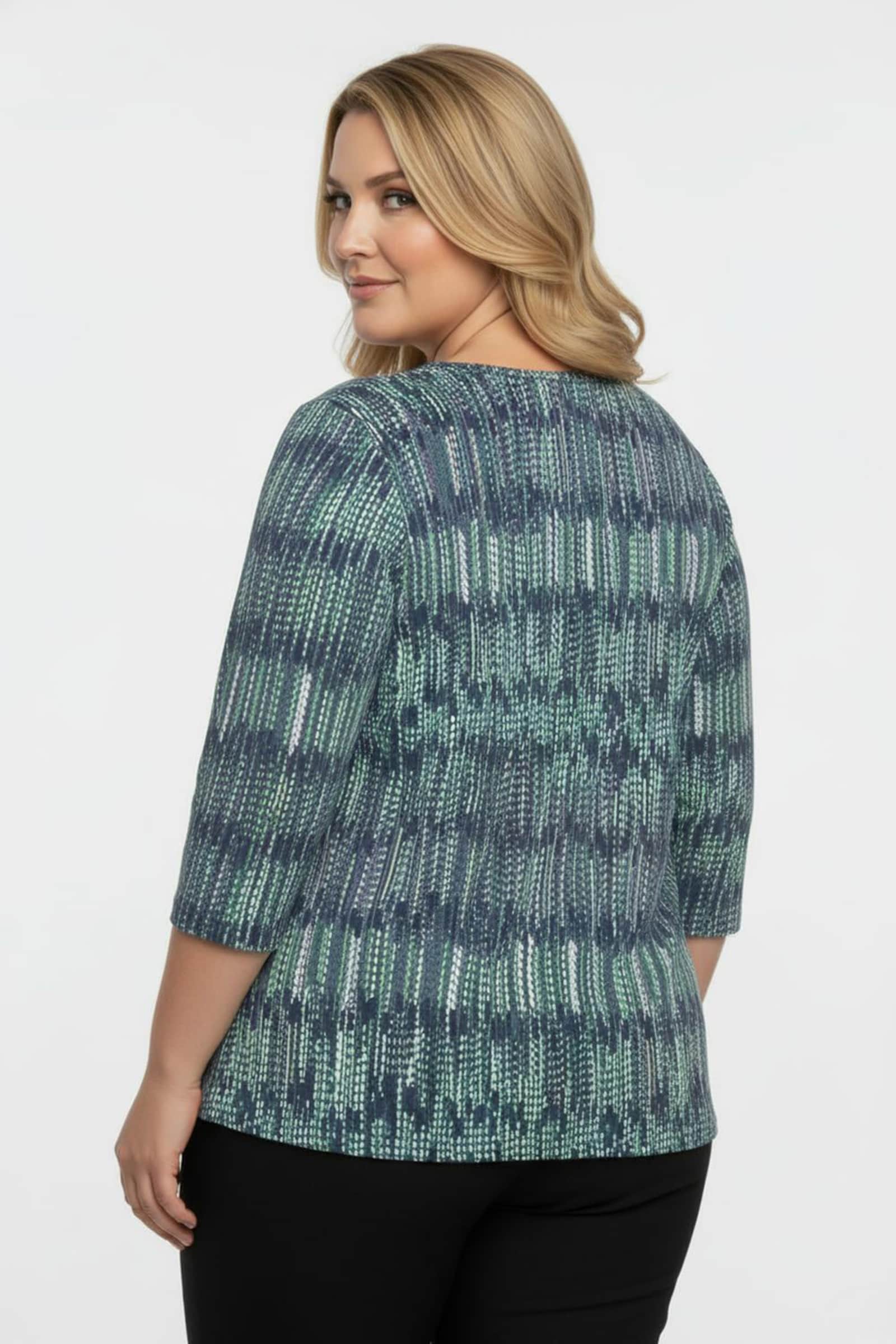 3/4-Arm-Shirt aus Baumwolle, bedruckt - dunkelblau-smaragd-bedruckt