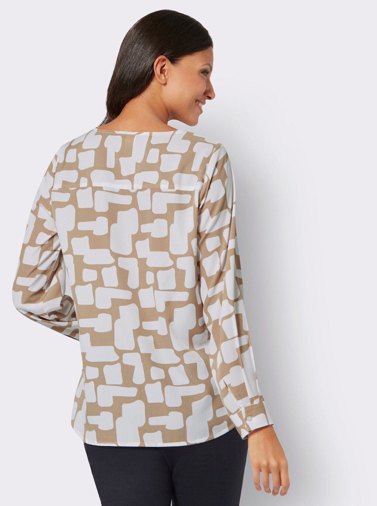 Comfortabele blouse - ecru/beige bedrukt