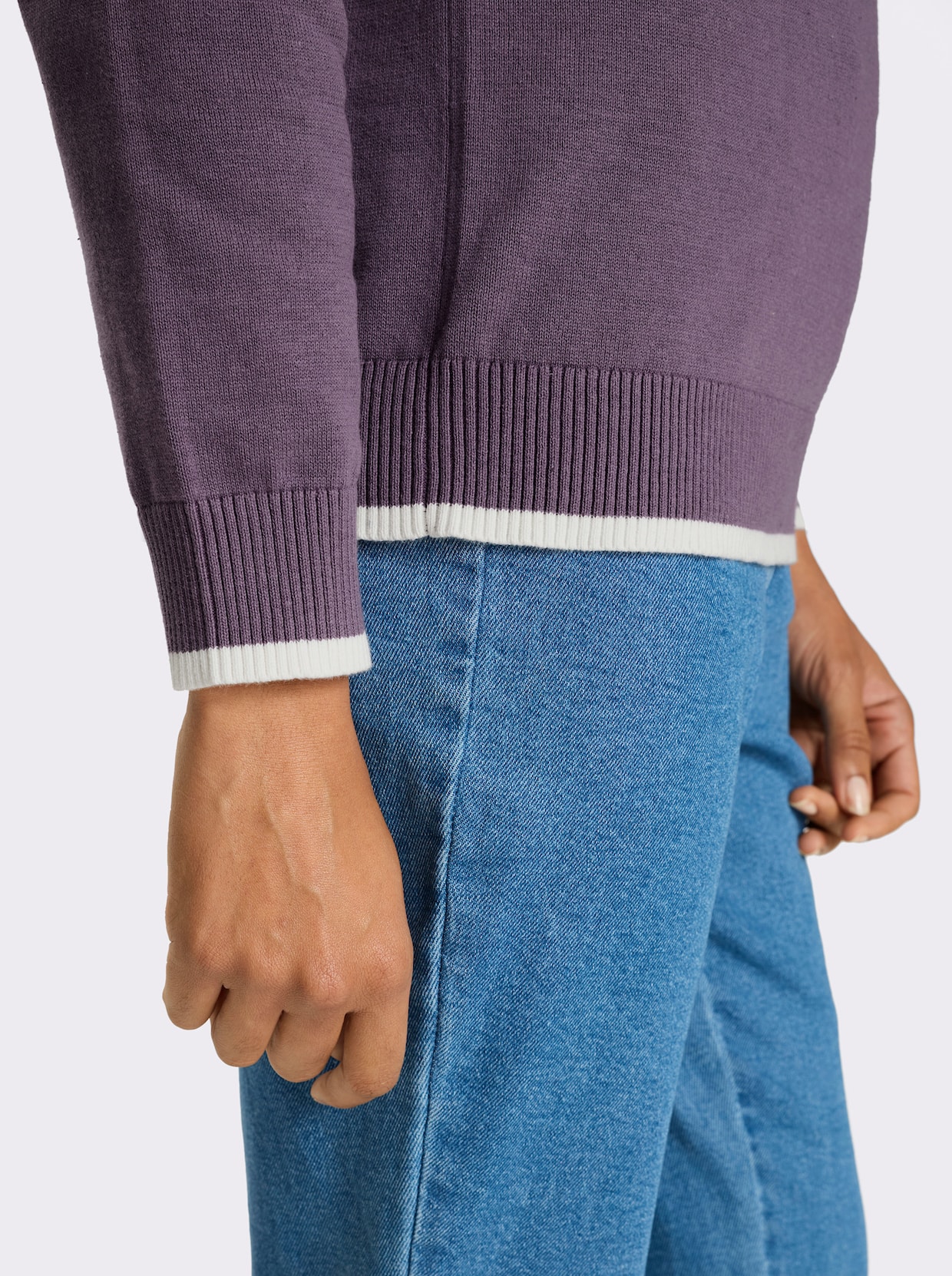 Langarm-Pullover in Baumwoll-Qualität - feige-ecru