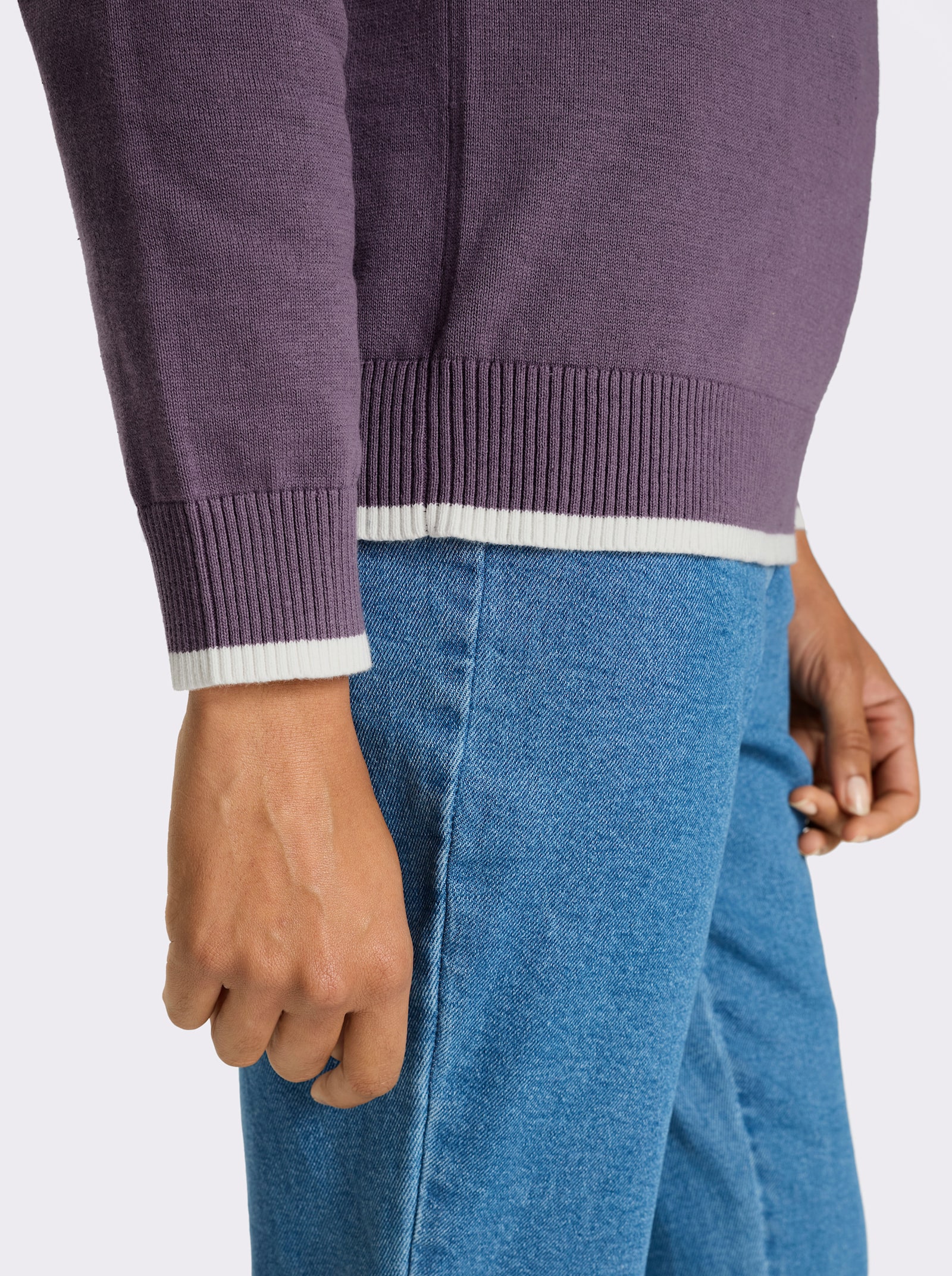 Langarm-Pullover in Baumwoll-Qualität - feige-ecru