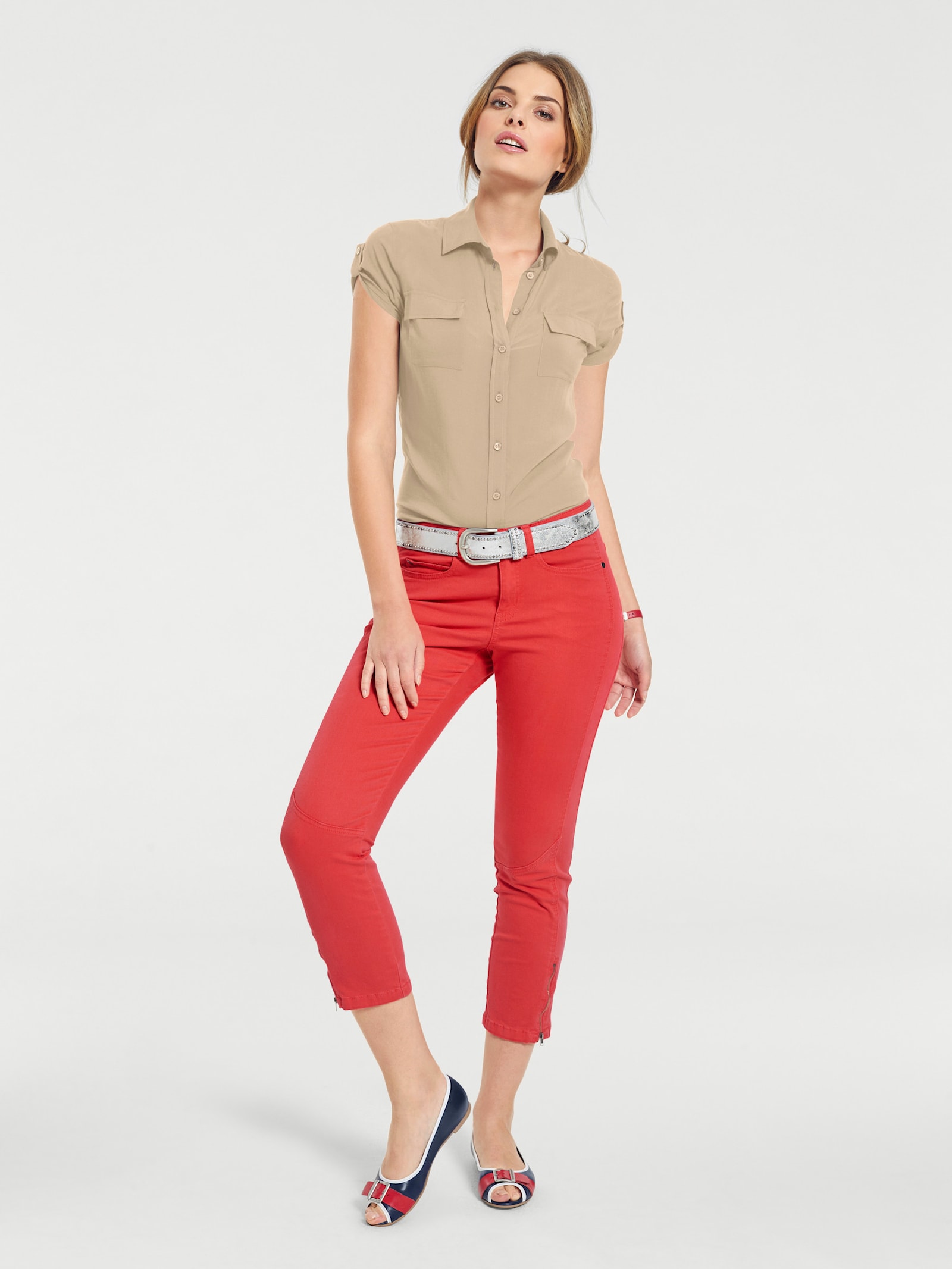 heine Kurzarm-Bluse im Viskose-Mix - sand