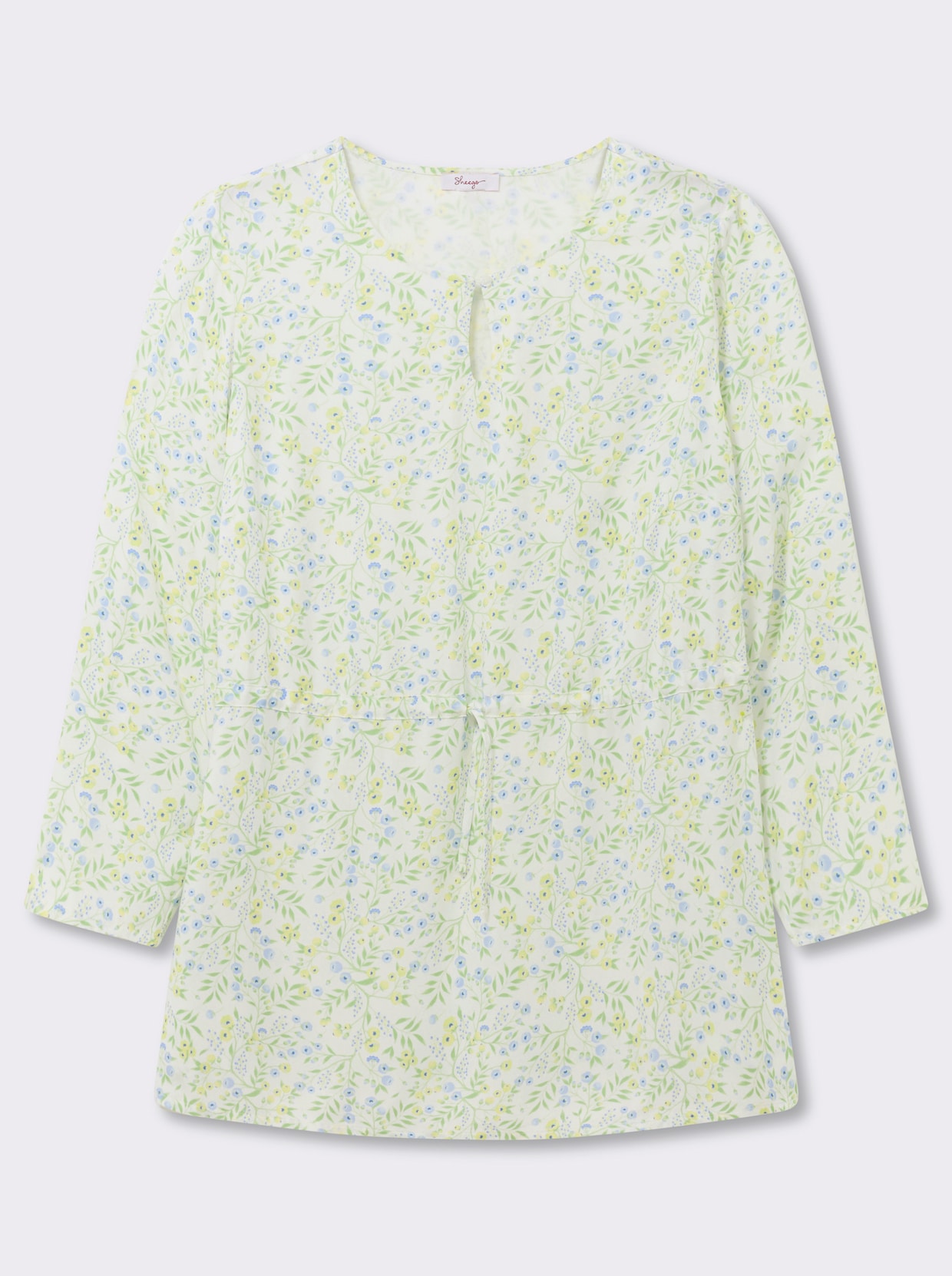 sheego Tunika mit Blumenprint und Taillen-Gummizug - ecru-eisblau-gemustert