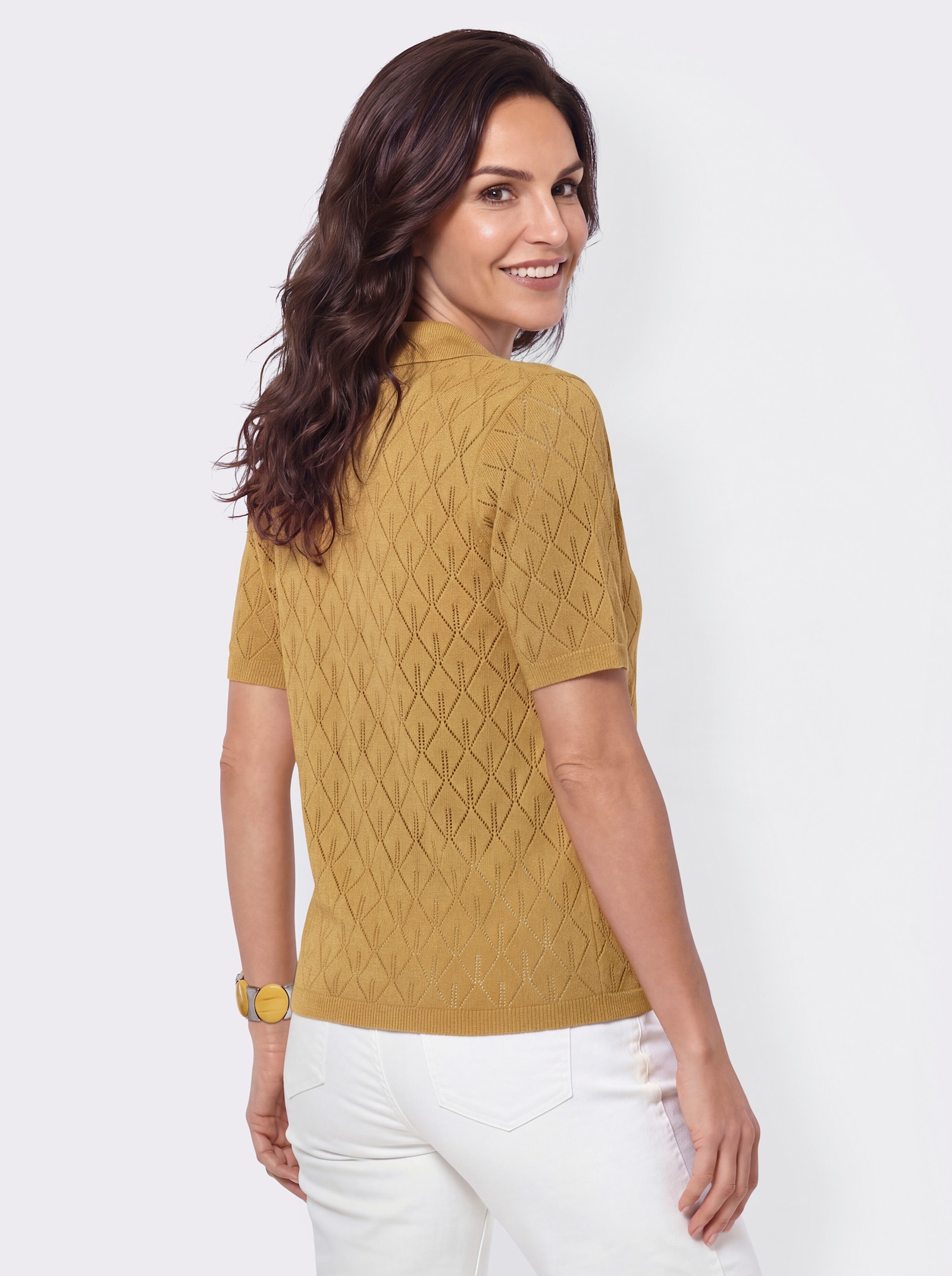 Polopullover mit Glanzgarn - ocker