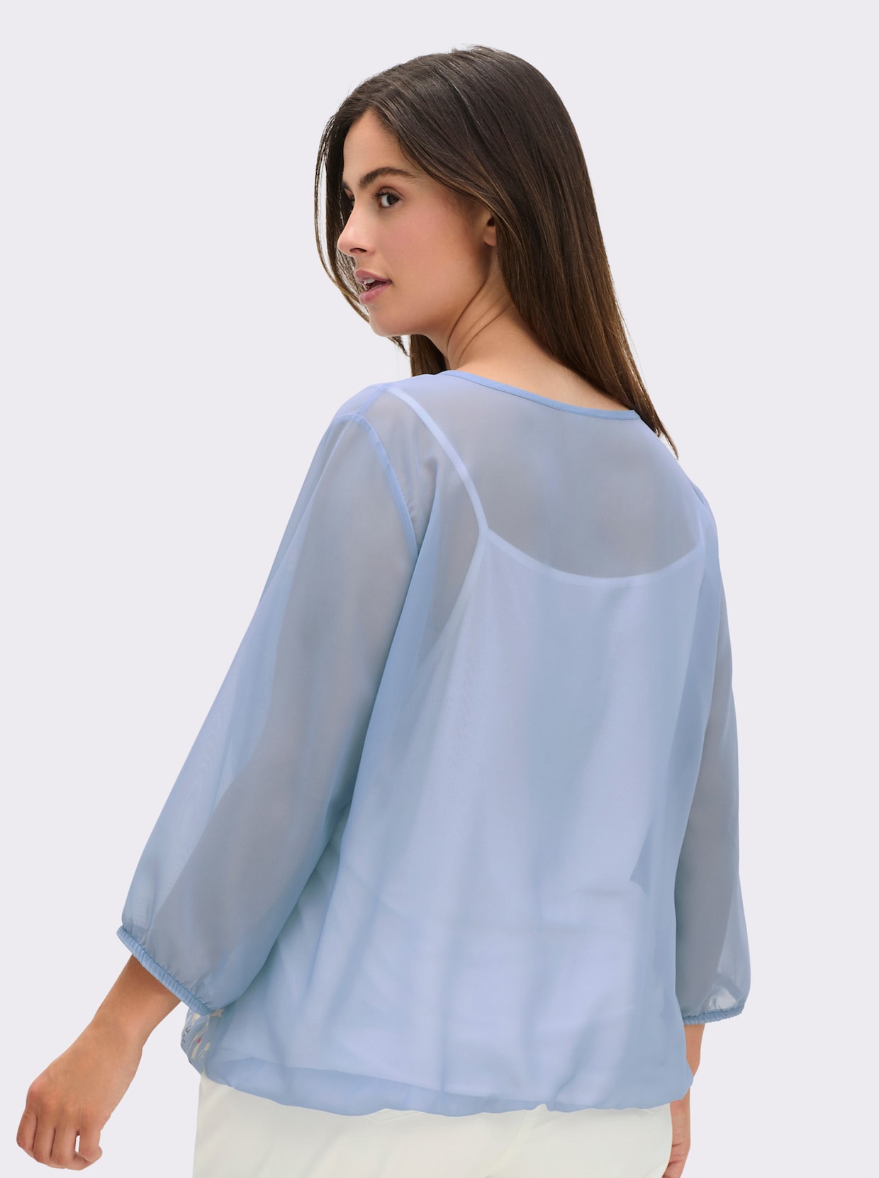 Schlupfbluse mit Spaghetti-Top - bleu-bedruckt