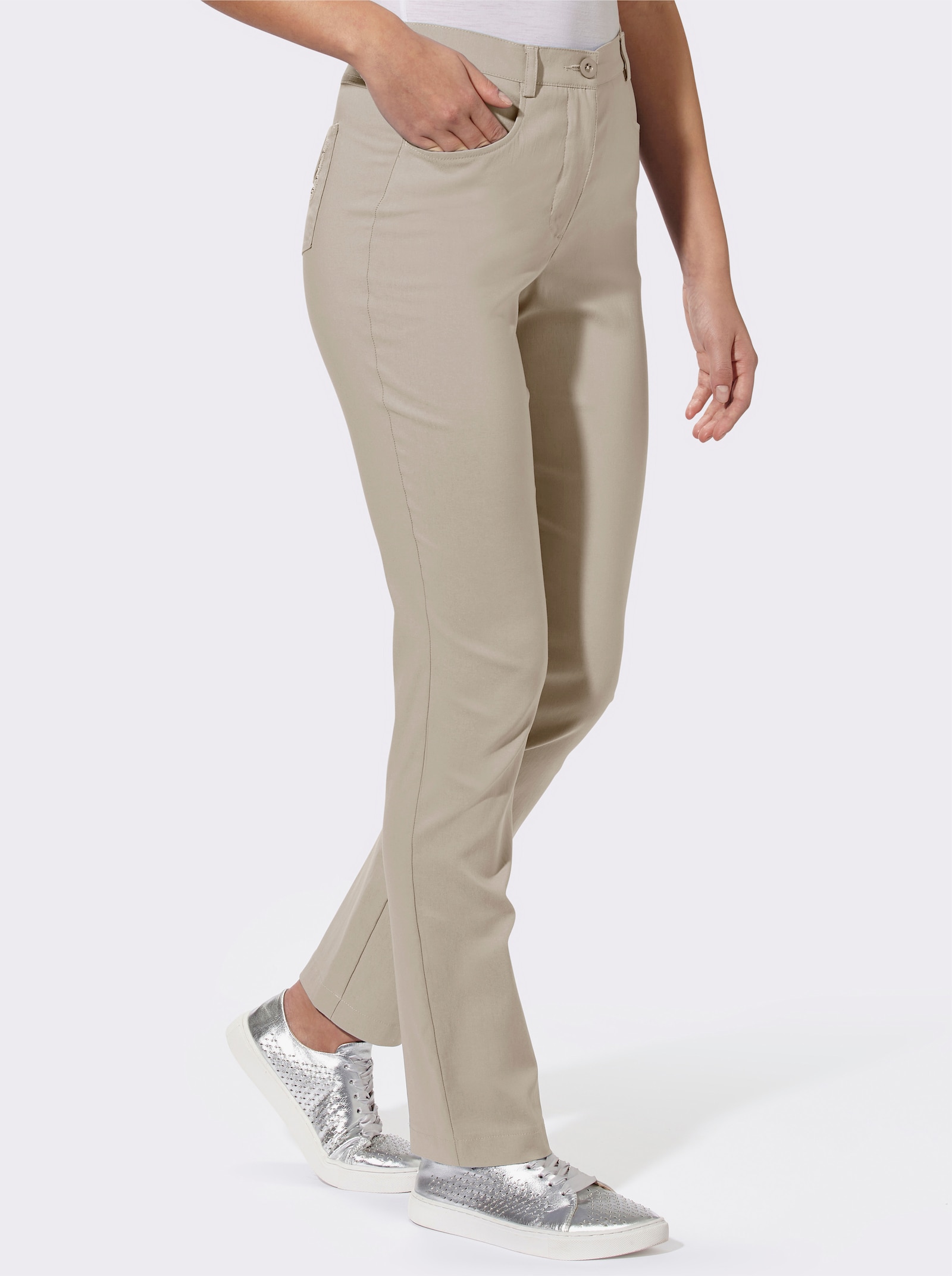 Bengalinhose mit Schmetterlings-Stickerei - beige