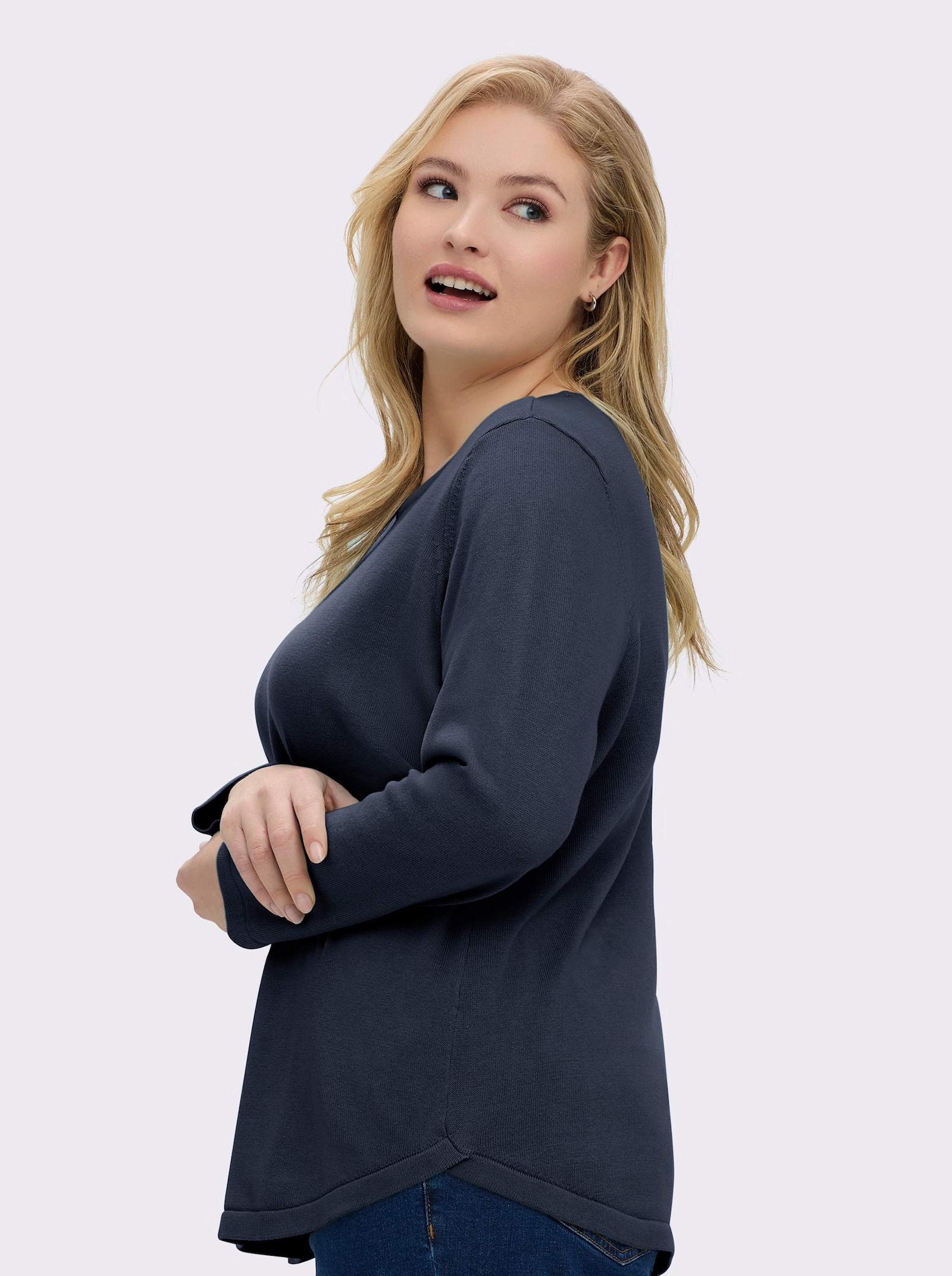 Baumwollpullover mit überlappendem Saum - marine