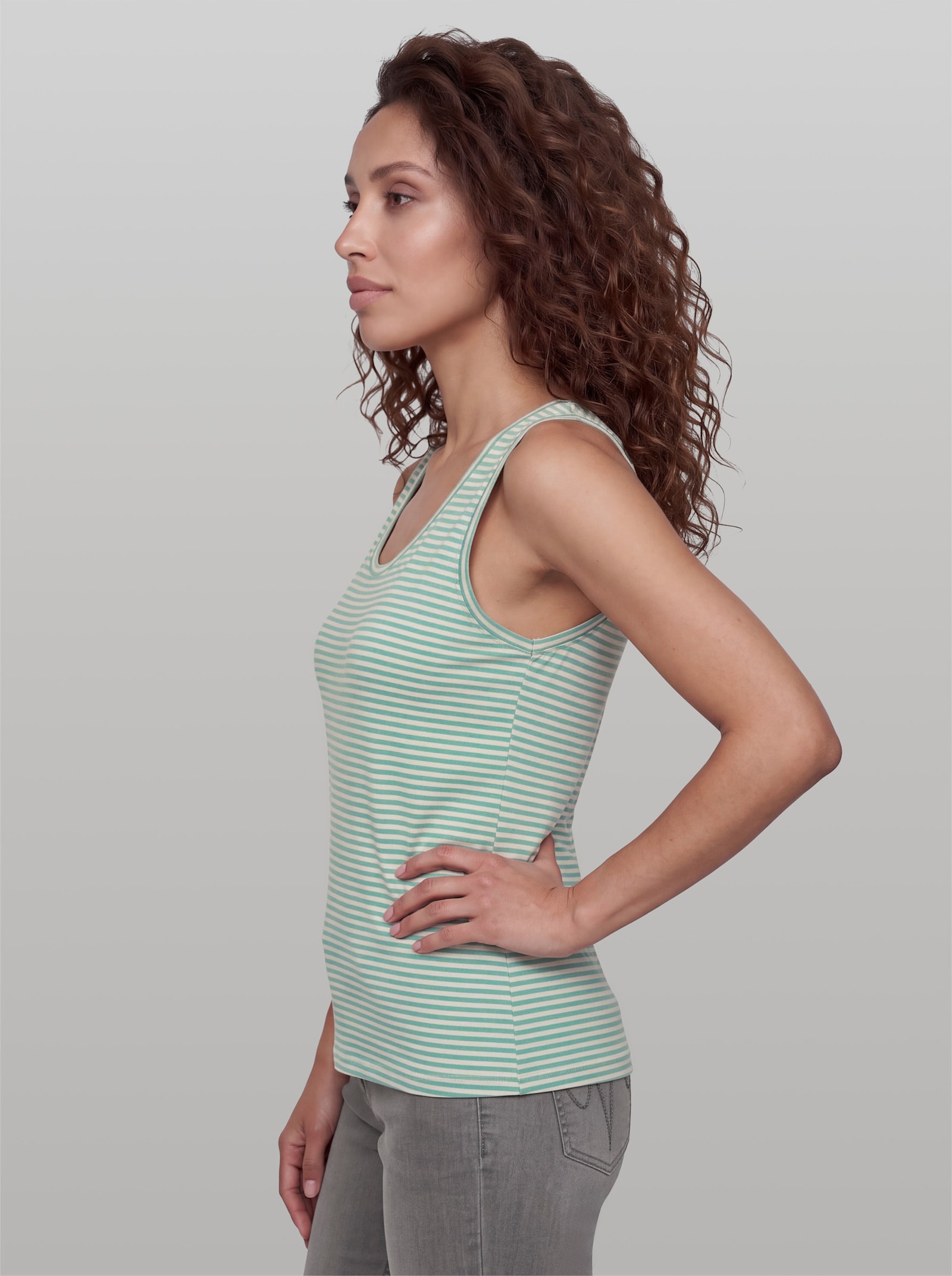 heine Shirttop im Doppelpack - salbei-champagner-geringelt + champagner