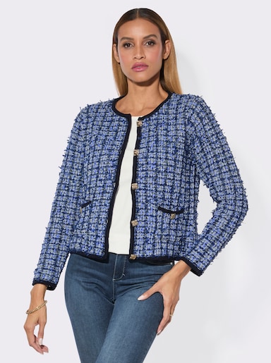 Cardigan in Bouclé-Optik - royalblau-weiß-gemustert