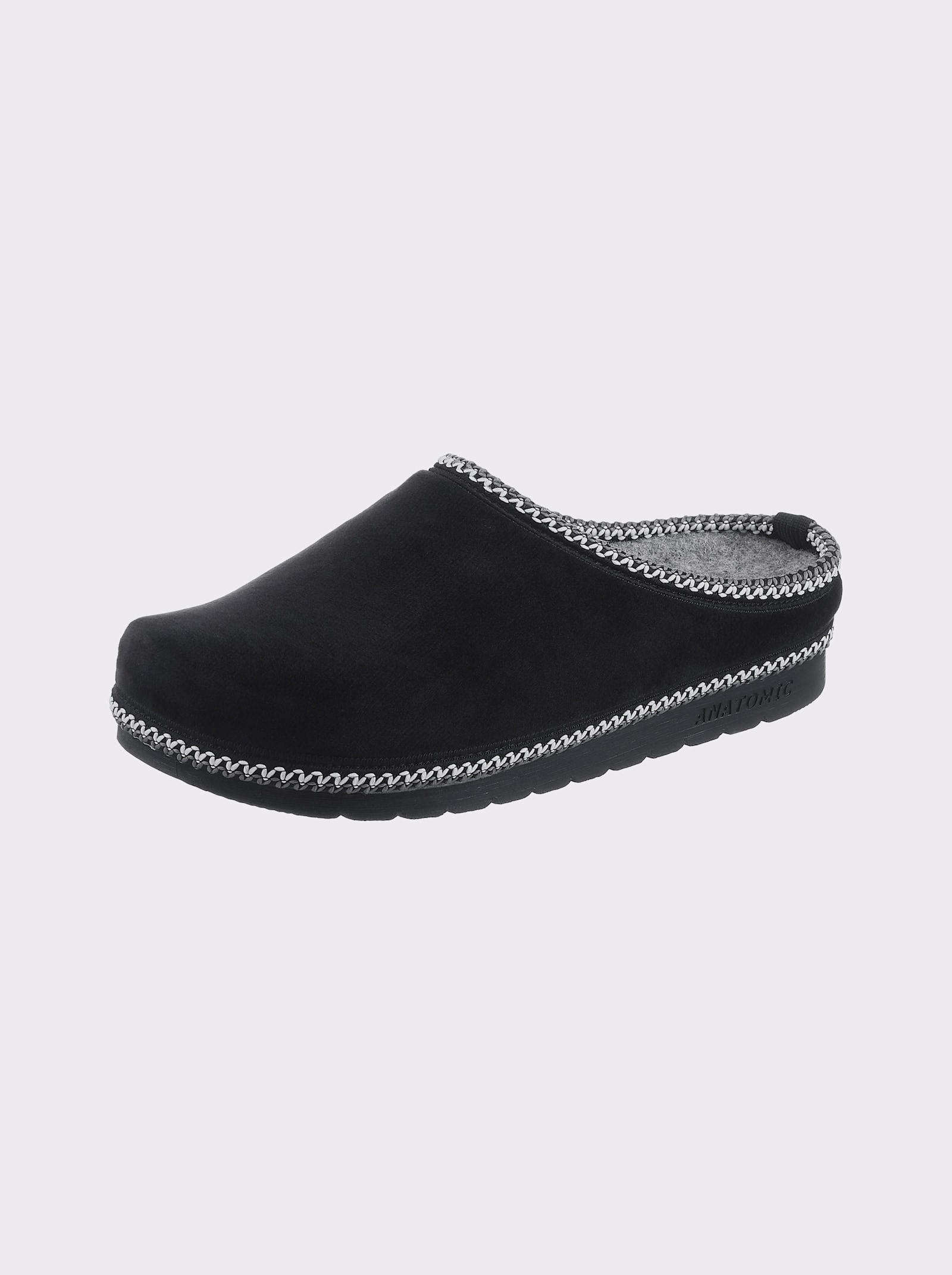 Pantoffel mit Bordüre - schwarz