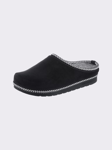Pantoffel mit Bordüre - schwarz