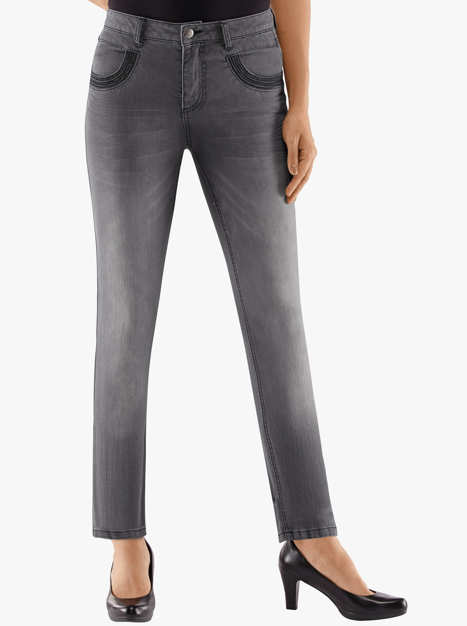 Skinny jeans met rits op achterzakken - grey-denim