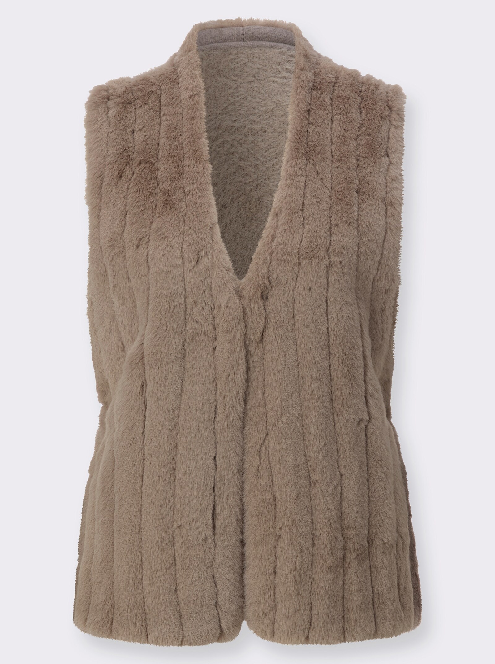 Strickweste mit Fellimitat vorne - dunkeltaupe