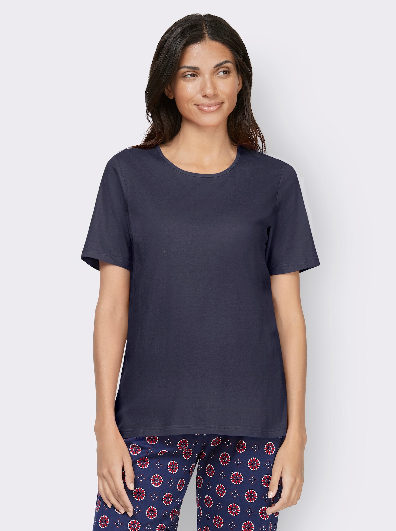 Schlafanzugshirt mit Rundhals-Ausschnitt - nachtblau