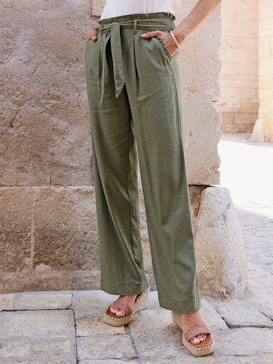 Schlupfhose mit Bindegürtel - khaki