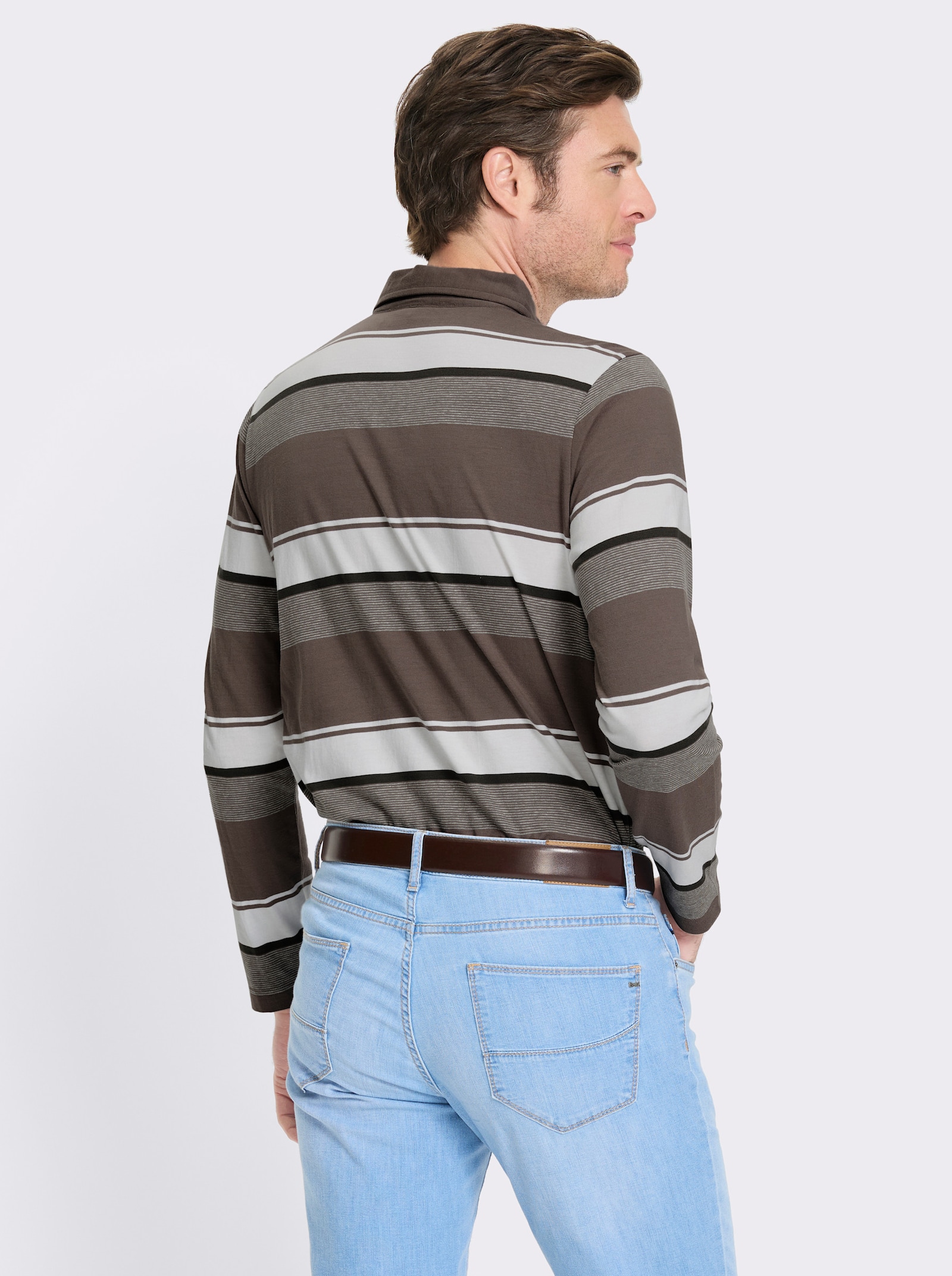 Marco Donati Langarmshirt im Streifen-Dessin allover - dunkeltaupe-gestreift