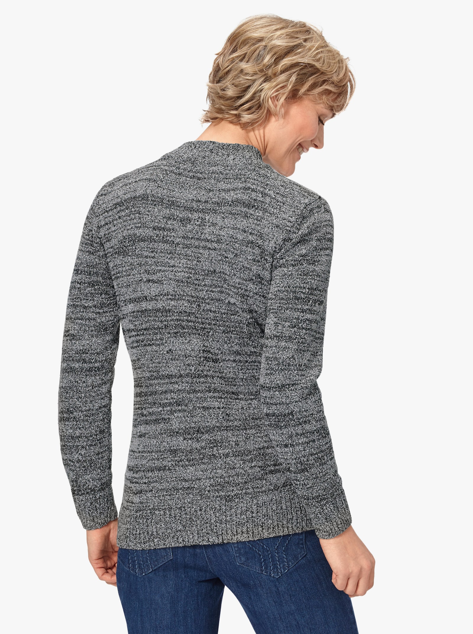 Stehkragenpullover mit Intarsien-Muster - schwarz-weiß