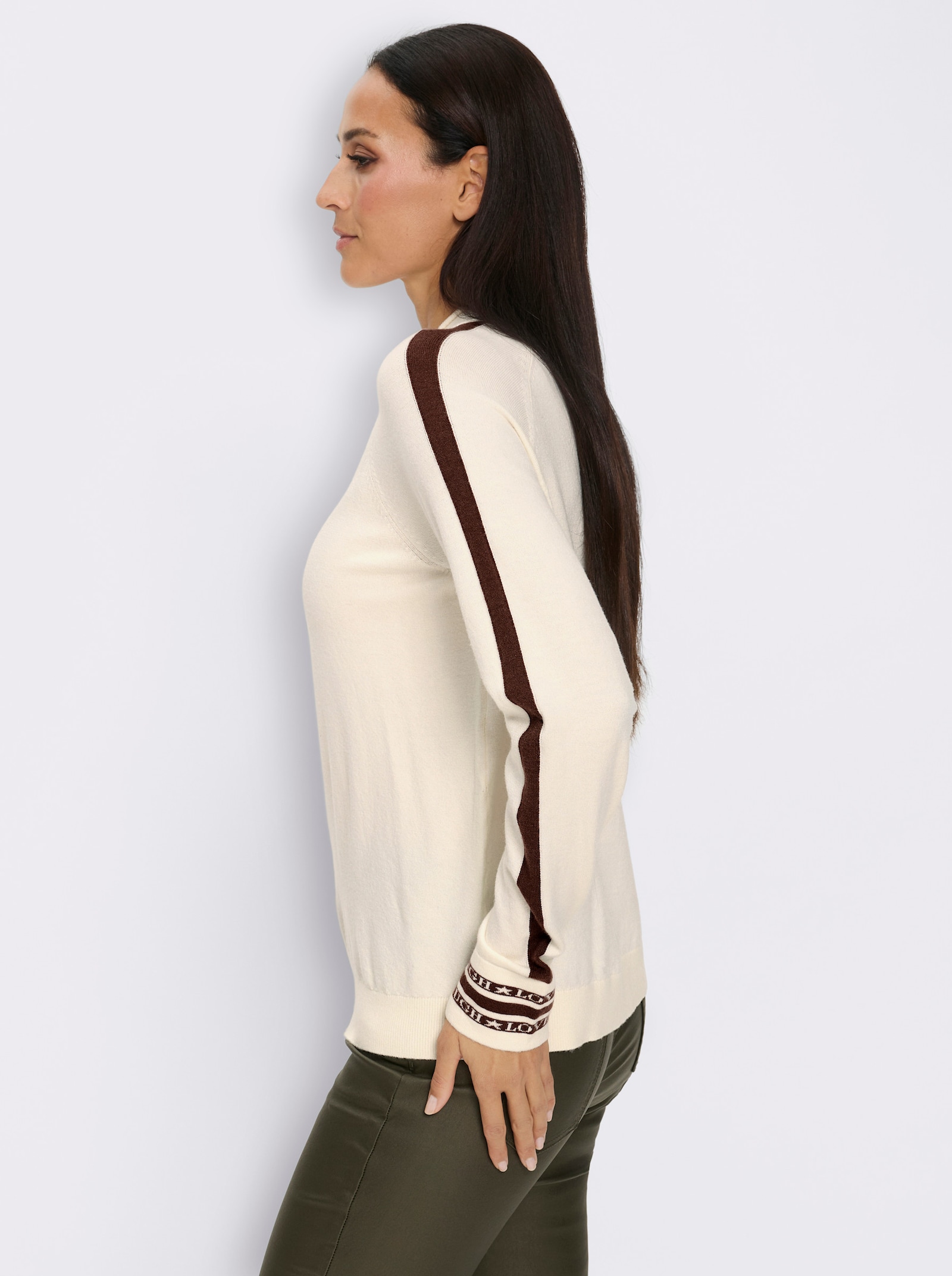 heine Feinstrickpullover mit Kontrast-Akzenten - champagner