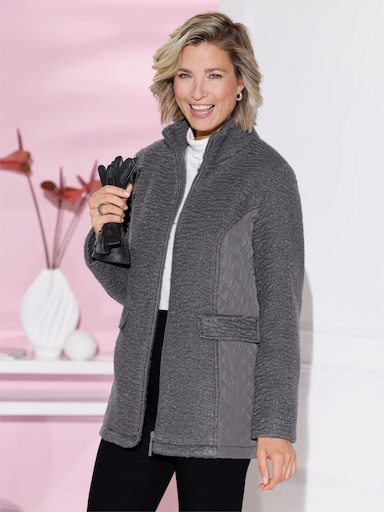 Boucléjack met doorgestikte inzetten - antraciet