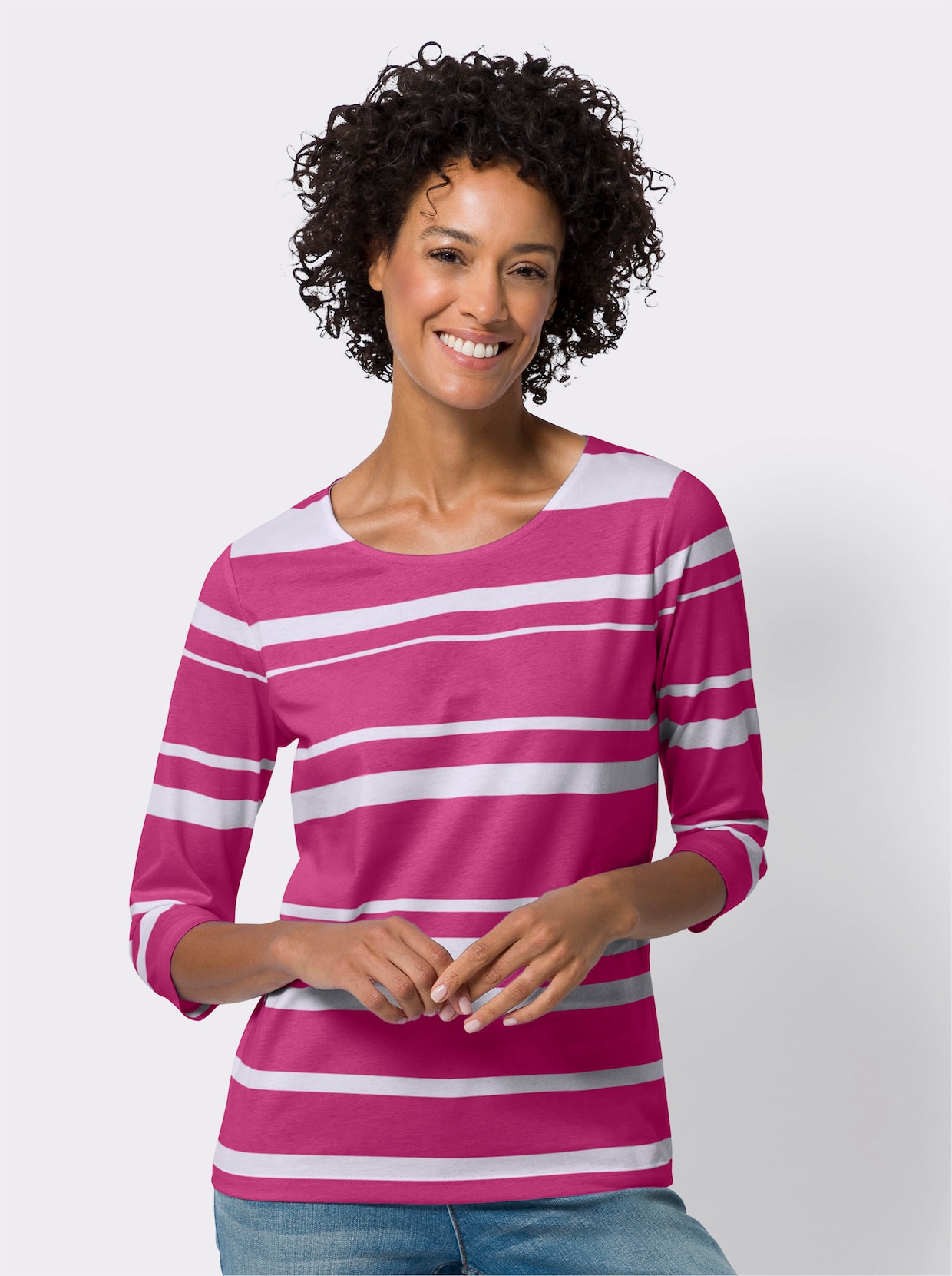 Shirt met 3/4-mouw - fuchsia/wit gestreept