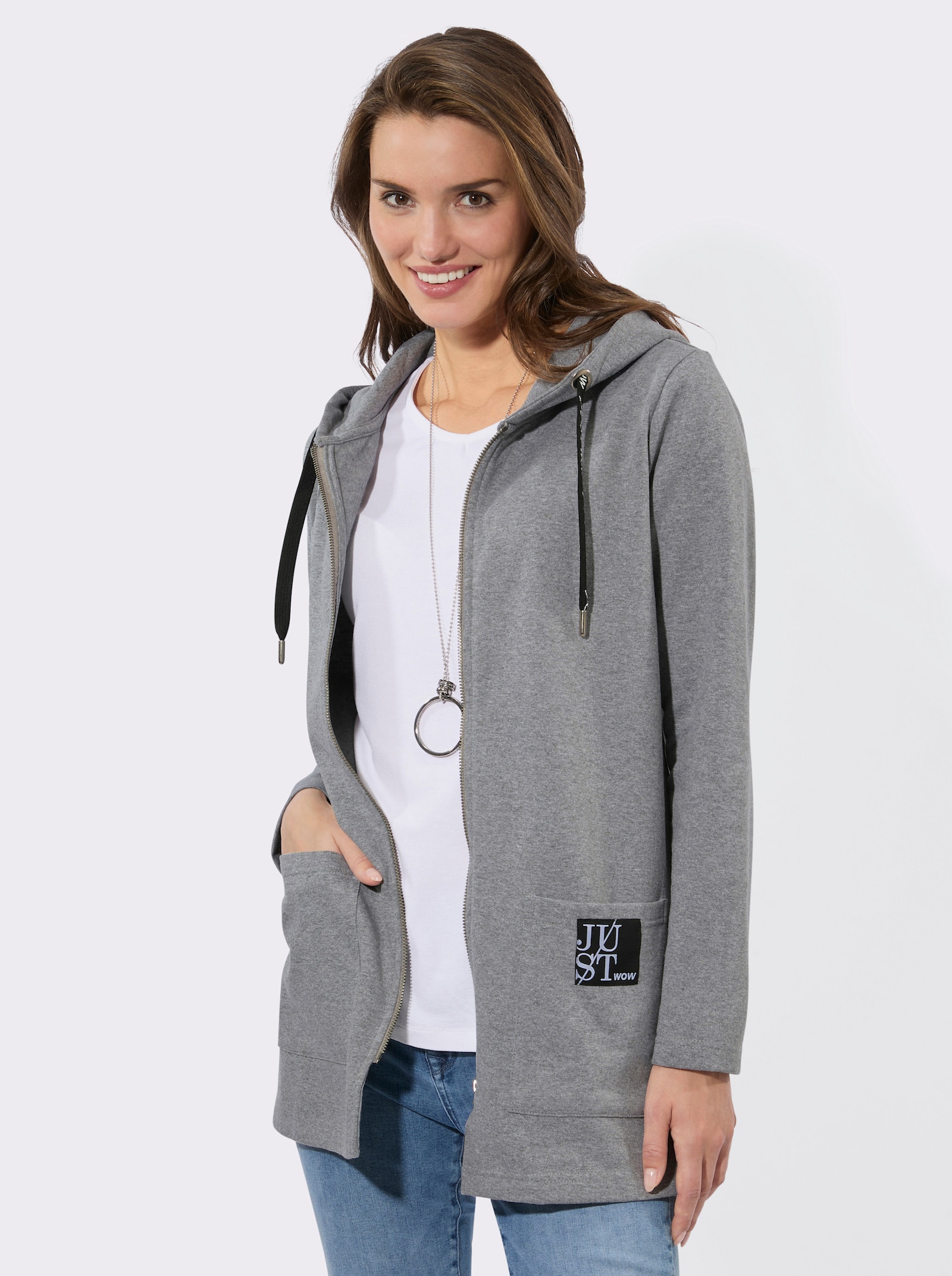 Sweatjacke mit Glitzer-Applikation hinten - grau-meliert
