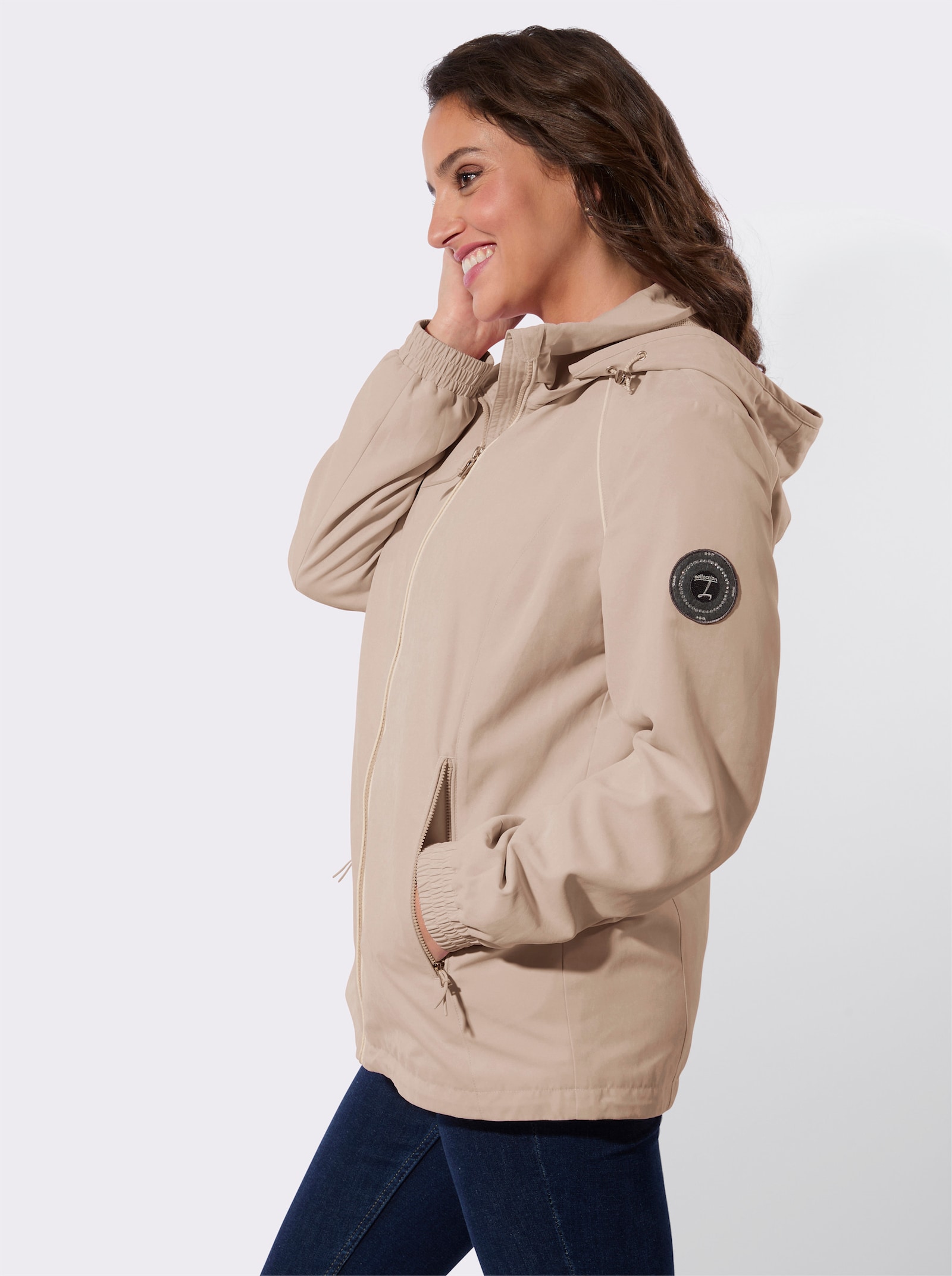 Übergangsjacke mit Tunnelzug auf Taillenhöhe - beige