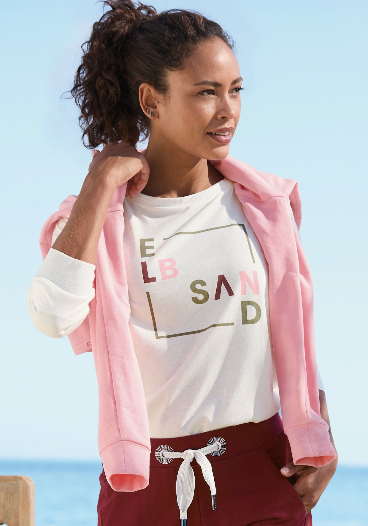 Elbsand Langarmshirt - weiss bedruckt