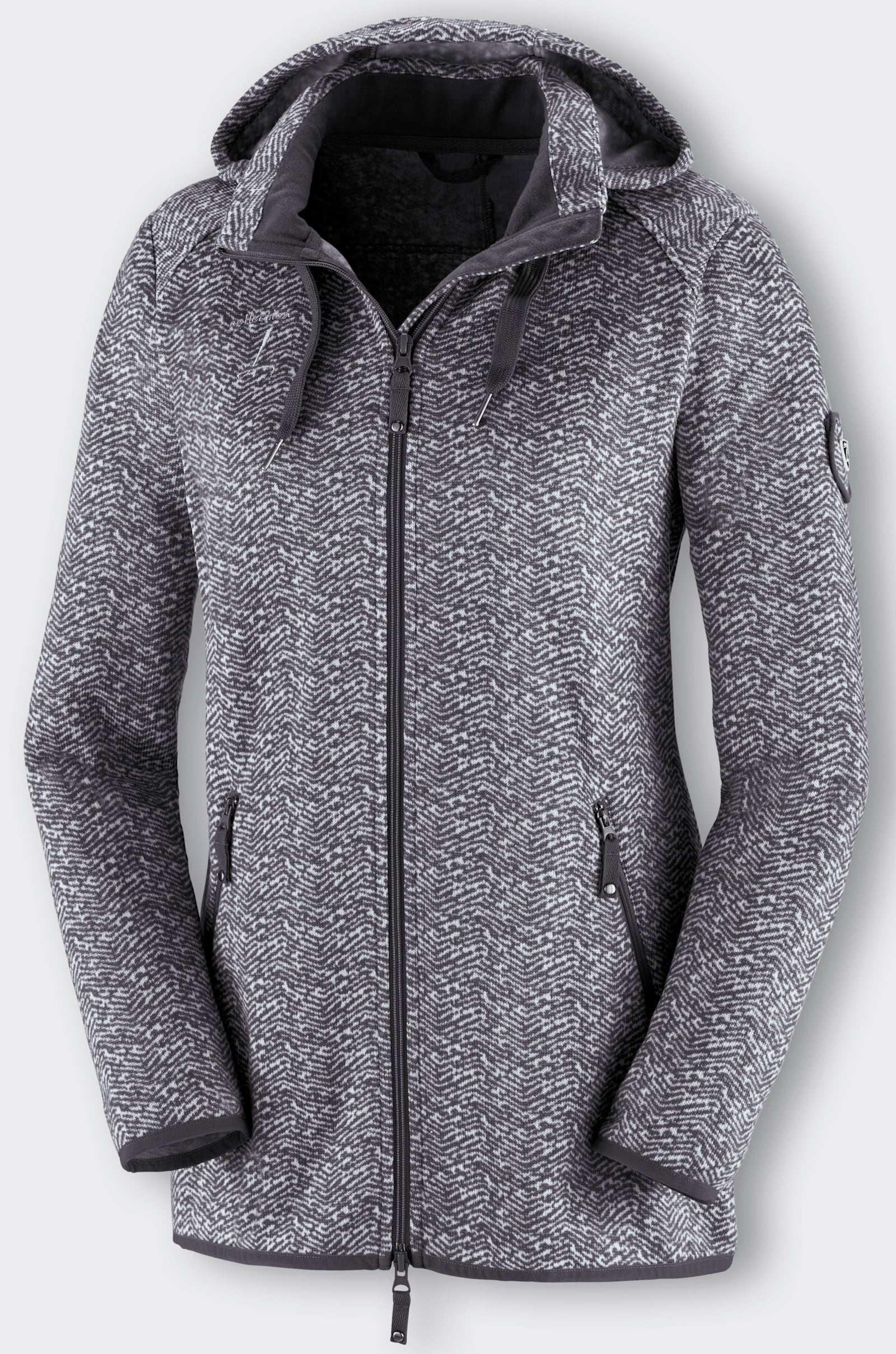 Kapuzenfleecejacke mit abnehmbarer Kapuze - grau-weiß-gemustert