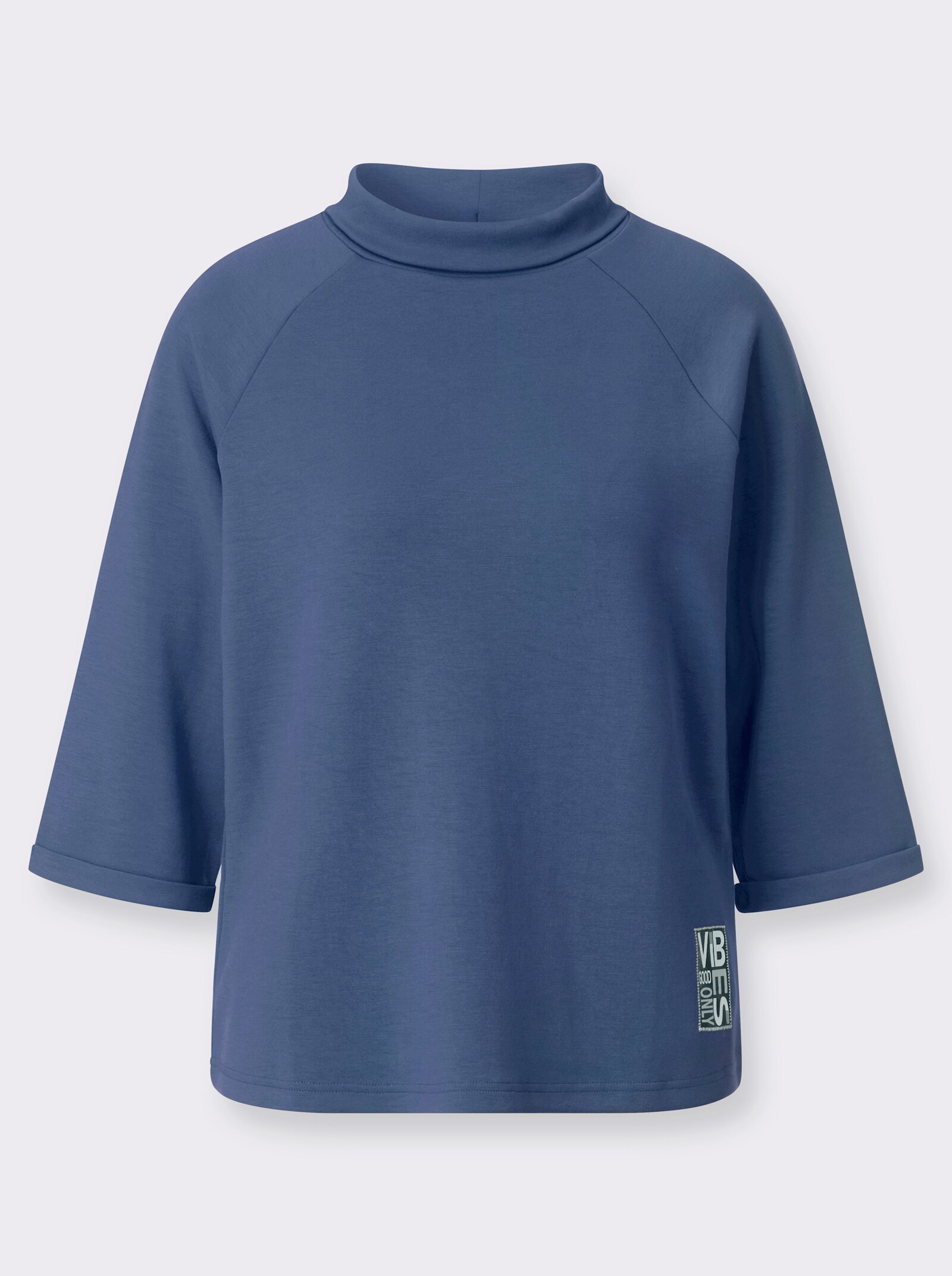 3/4-Arm-Shirt mit halsfernem Rollkragen - jeansblau