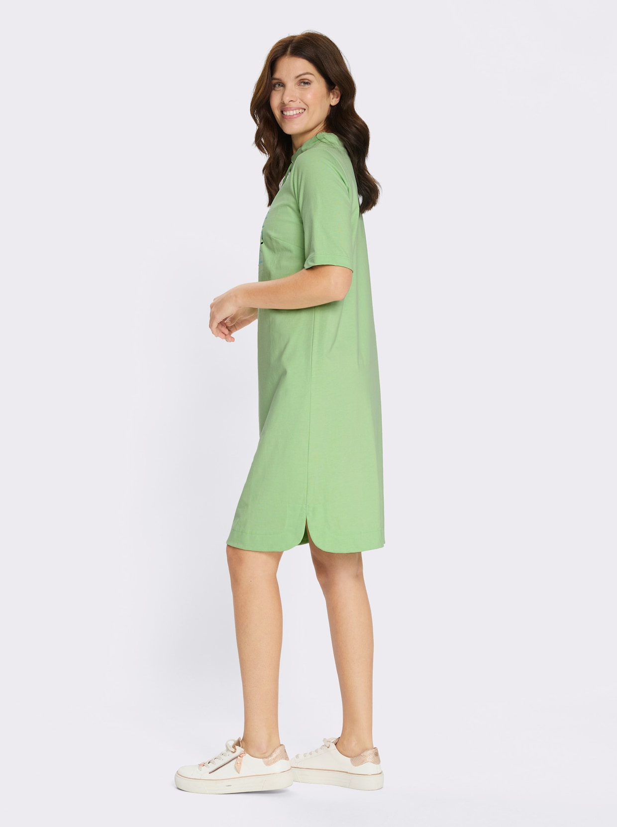 Jerseykleid mit abgerundeten Seitenschlitzen - reseda