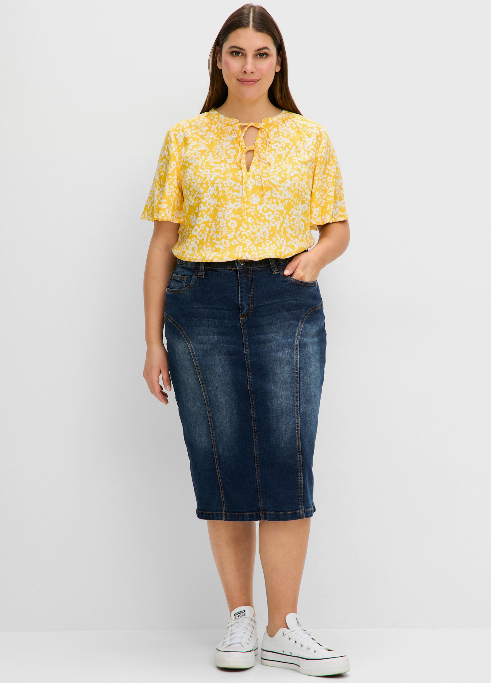 sheego Tunika mit Blütenprint - sonnengelb-gemustert