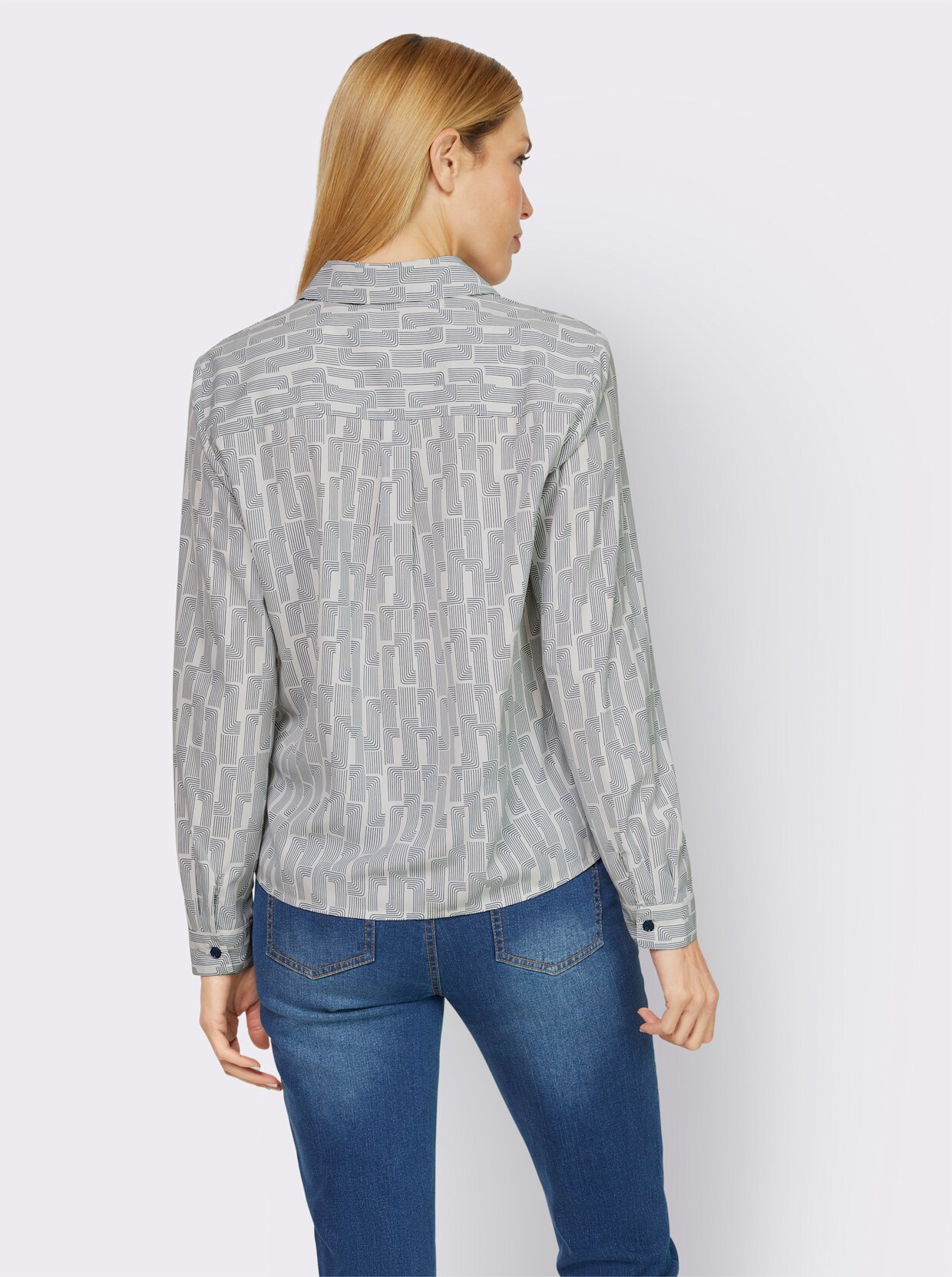 heine Overhemdblouse - donkerblauw/ecru bedrukt