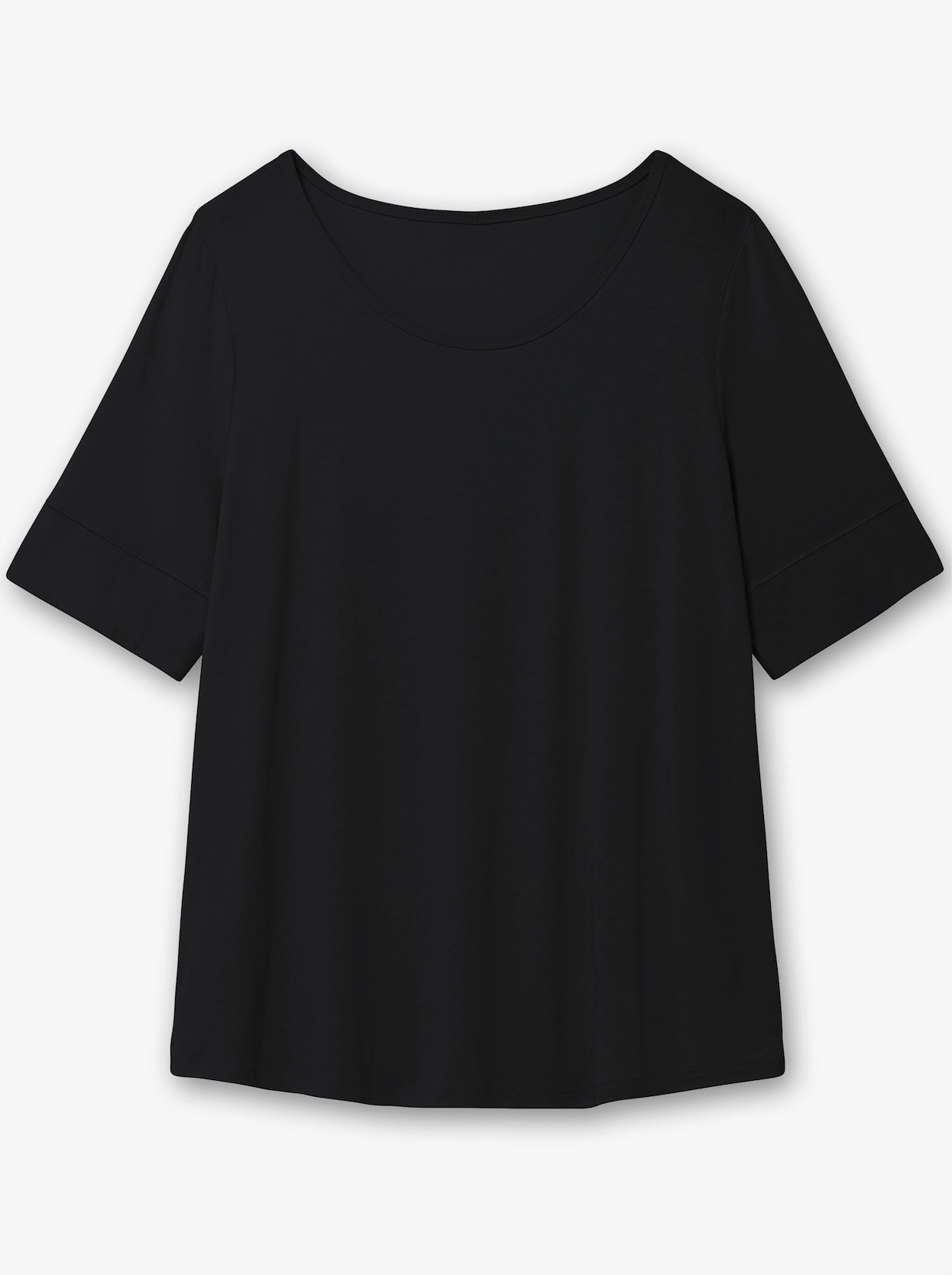 T-Shirt mit zweilagigem Ärmelbündchen - schwarz