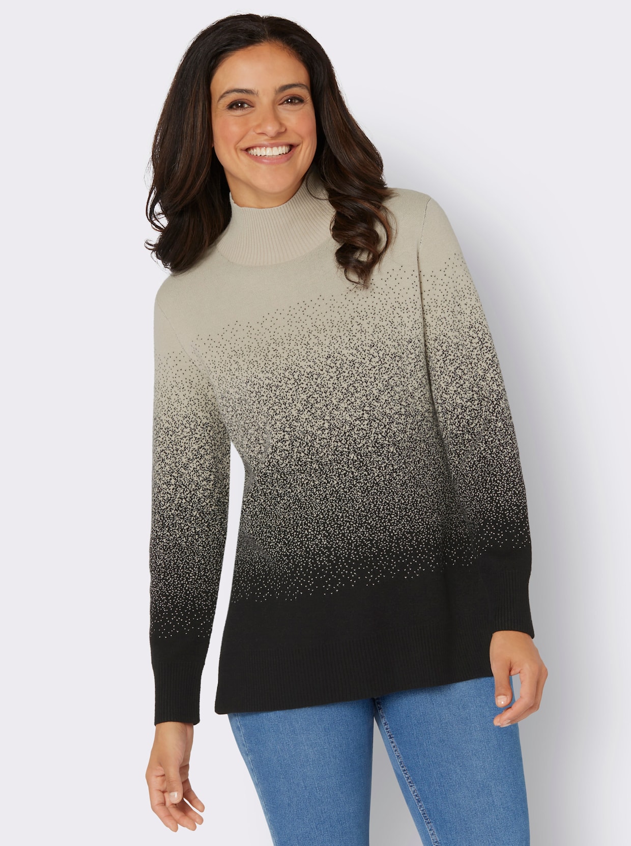 Lange pullover - zwart/zand gedessineerd