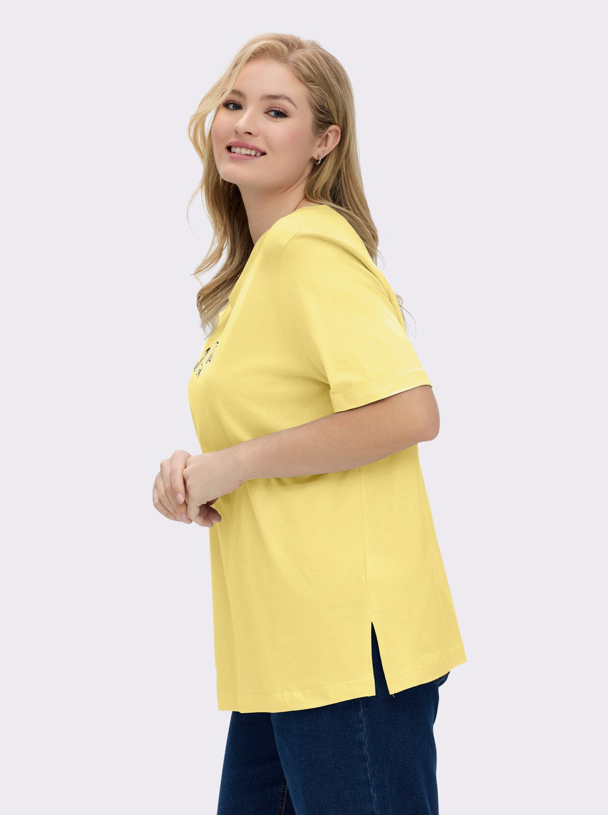 Kurzarmshirt mit Muschel-Druck - zitrone