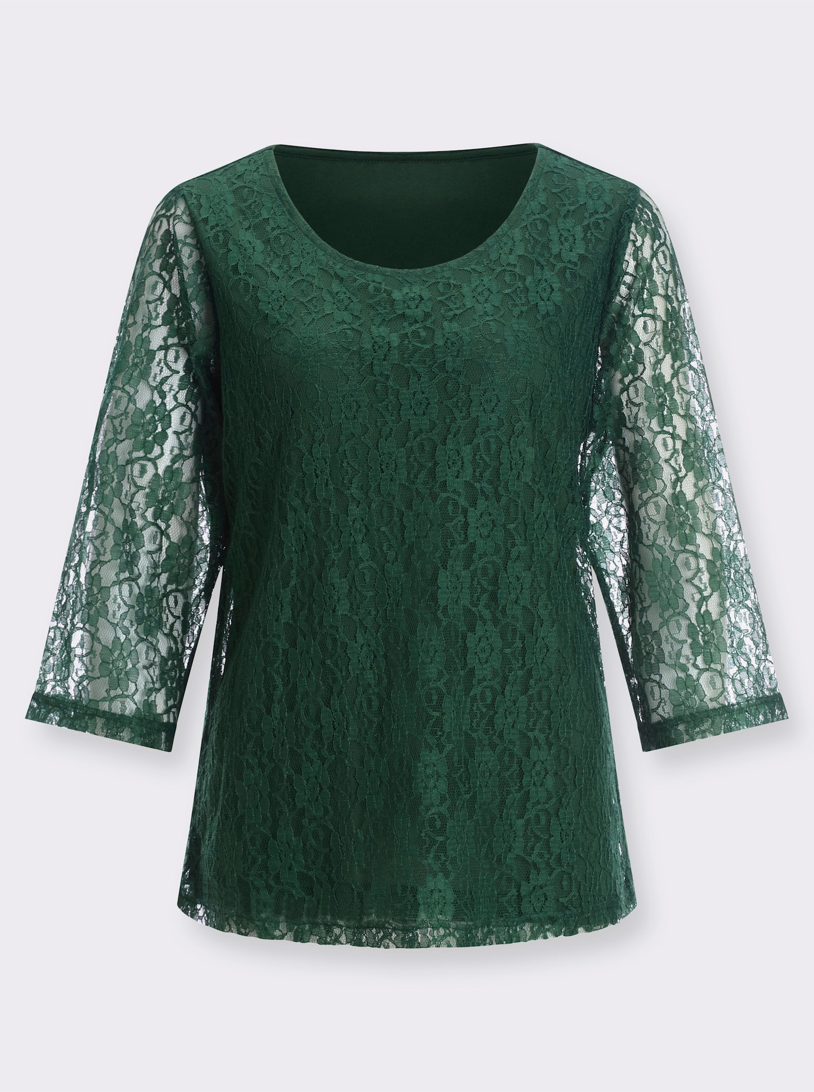 Spitzenshirt mit 3/4-Ärmeln - moos